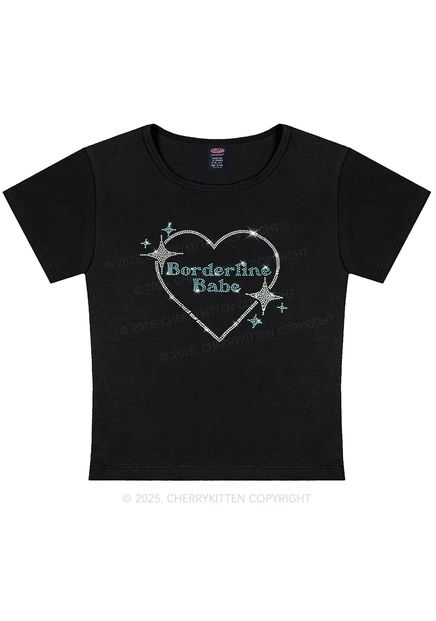 Rhinestone Borderline Personality Babe Y2K Baby Tee Cherrykitten