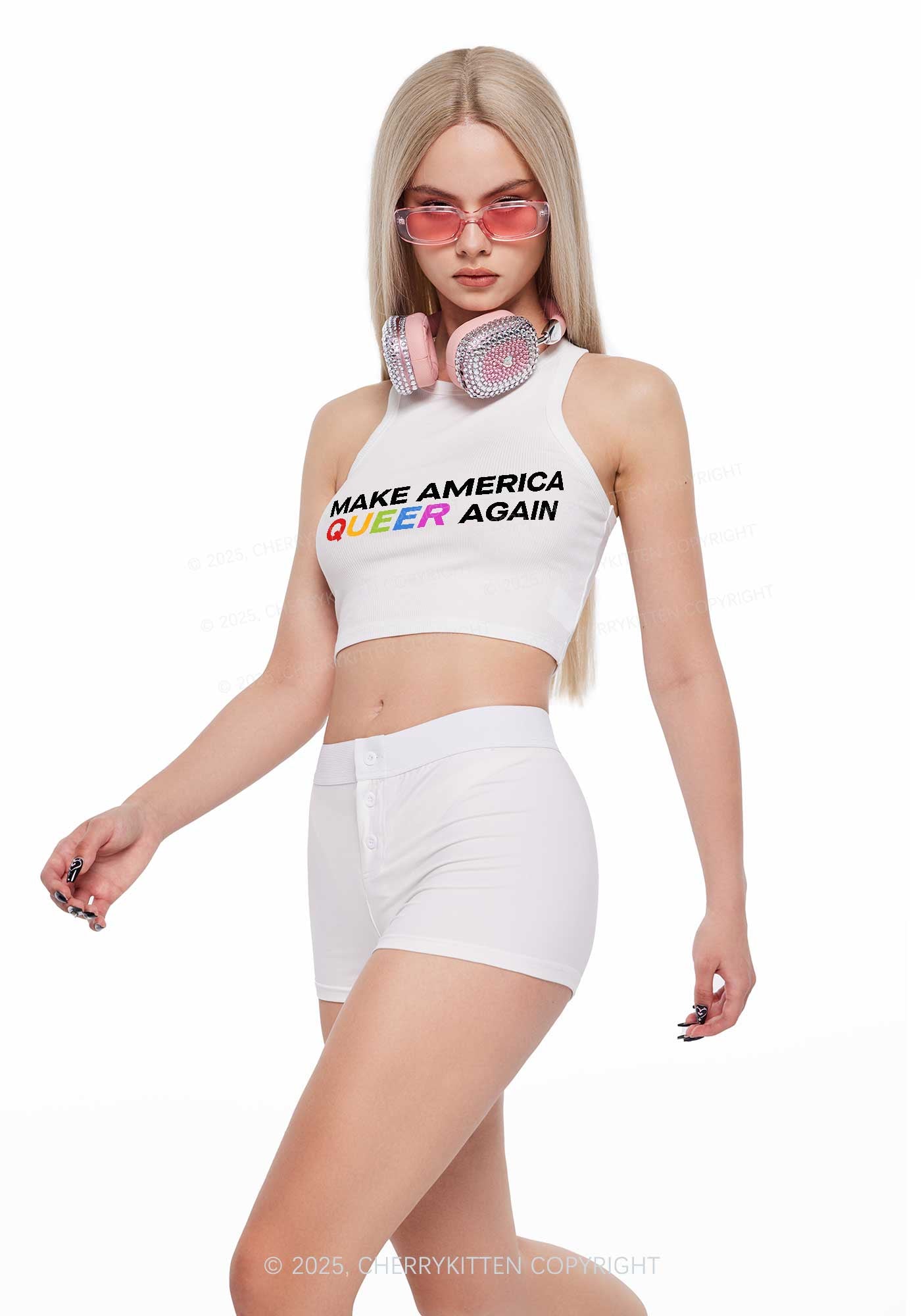 Make America Queer Again Pride Y2K Crop Tank Top Cherrykitten
