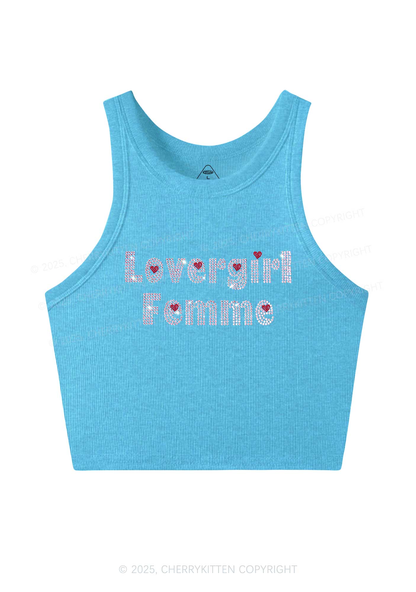 Rhinestone Lovergirl Femme Y2K Crop Tank Top Cherrykitten