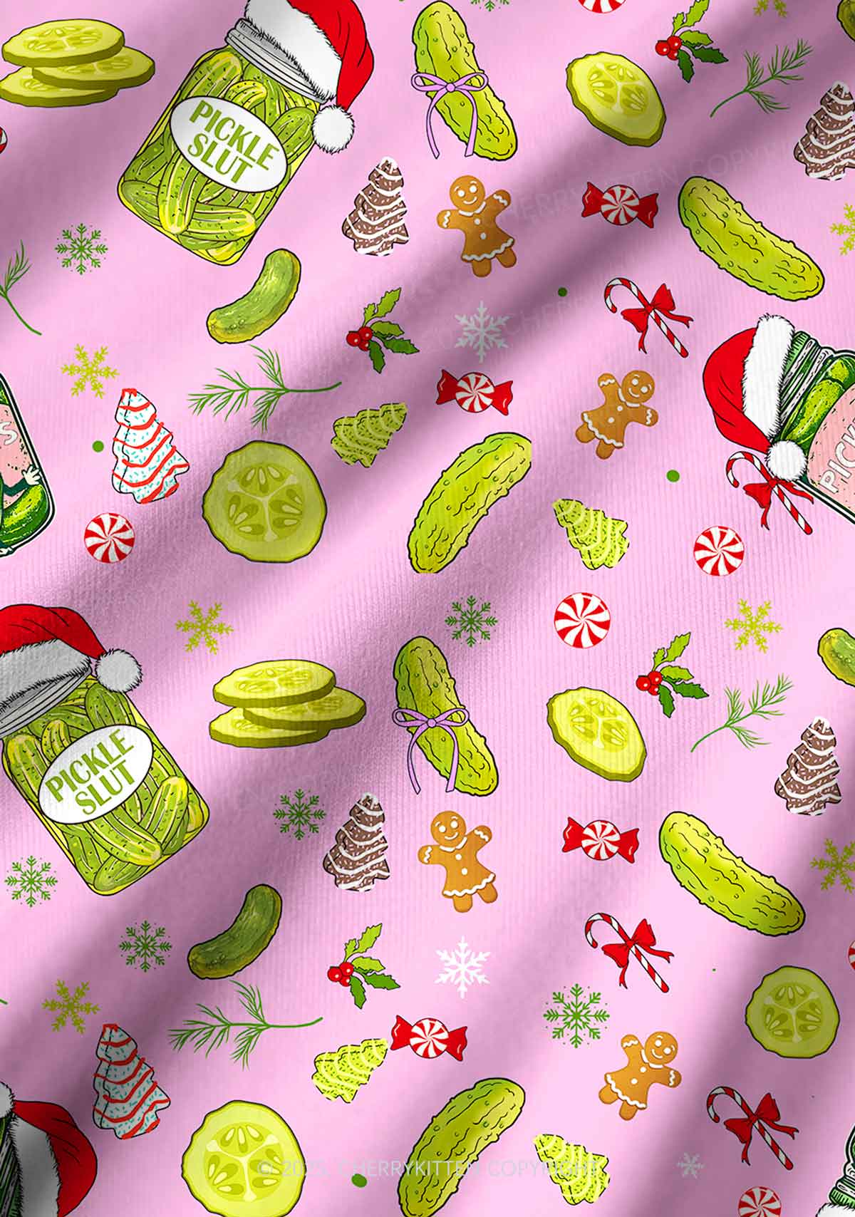 Christmas Santa Hat Pickle Y2K Print Long Sleeve Pajama Set Cherrykitten