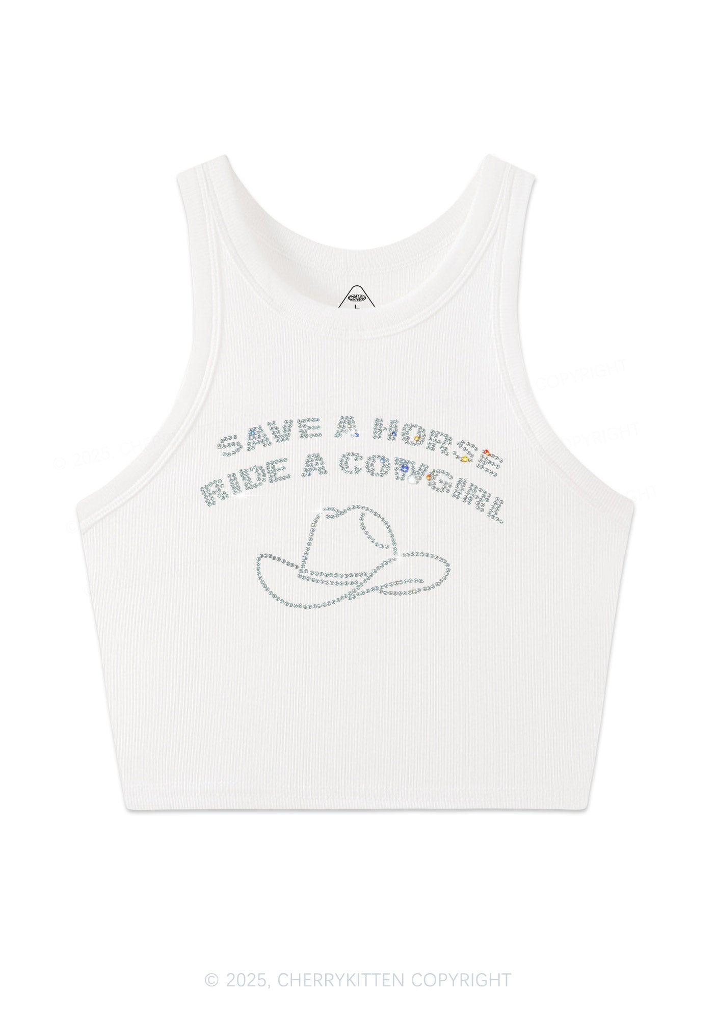 Rhinestone Save Horse Ride Cowgirl Y2K Crop Tank Top Cherrykitten