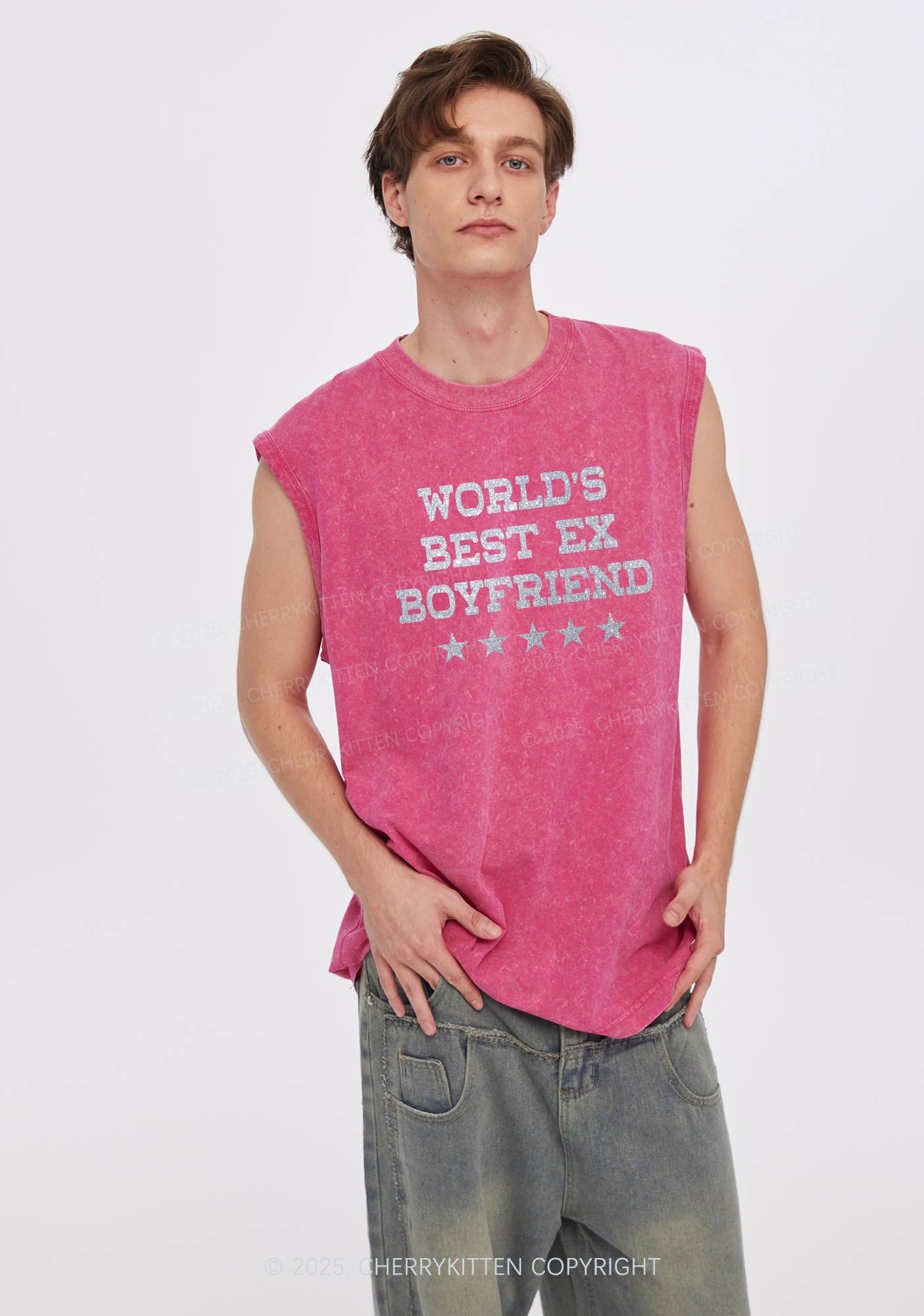 Glitter Best Ex Boyfriend Y2K Washed Muscle Tank Cherrykitten