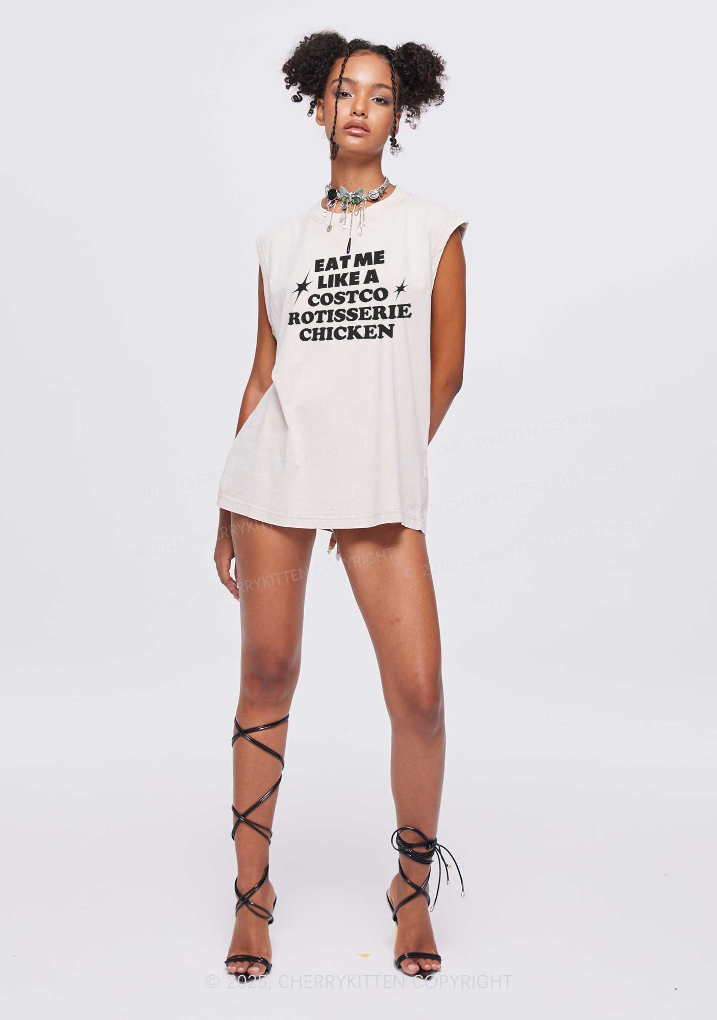 Eat Me Like Chicken Y2K Washed Muscle Tank Cherrykitten
