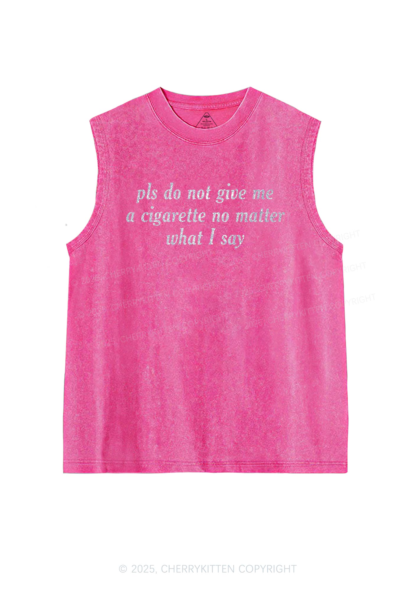 Glitter Pls Dont Give Me Cigarette Y2K Washed Muscle Tank Cherrykitten
