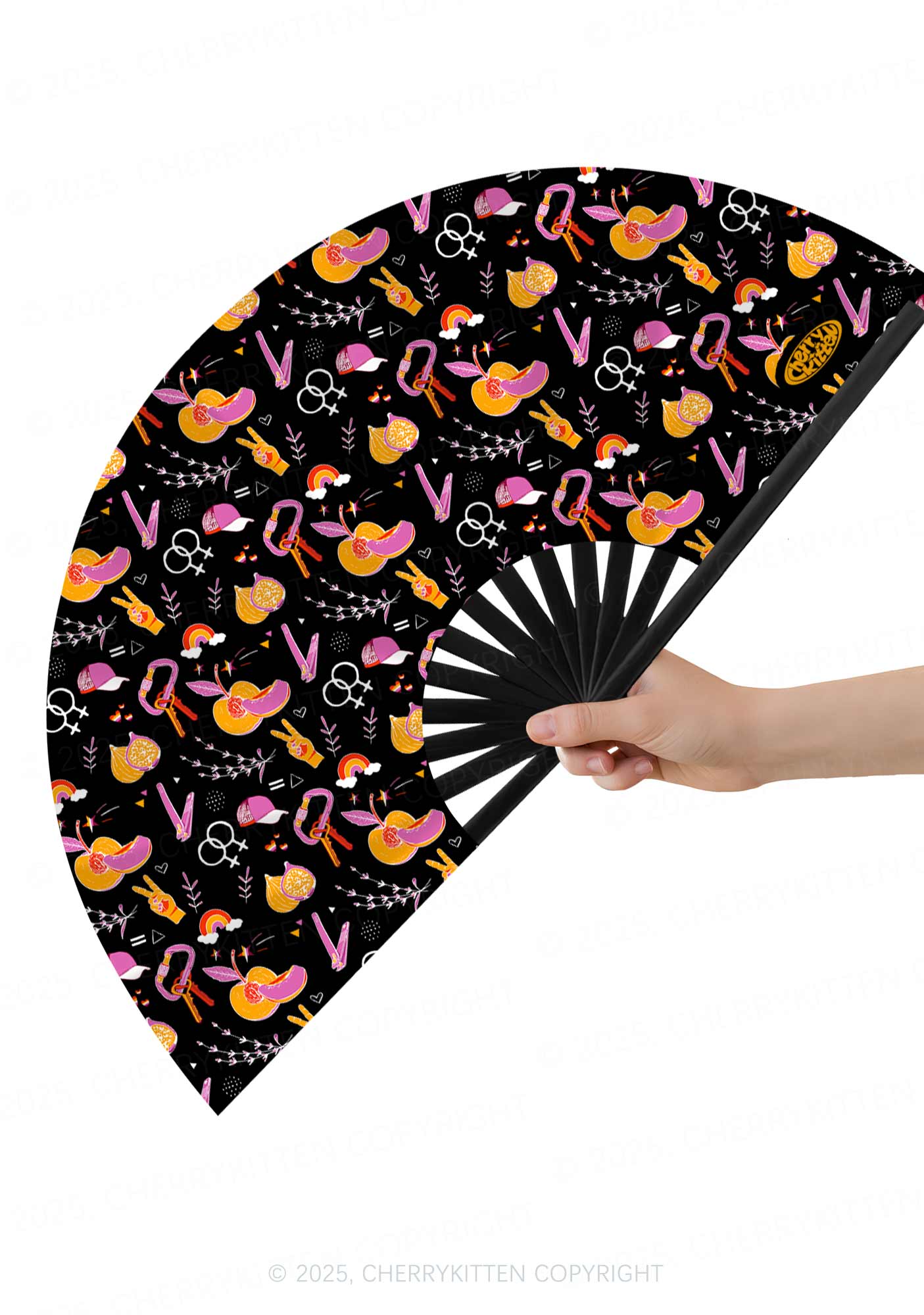 Lesbian Symbols Pride Y2K Rave Hand Fan Cherrykitten