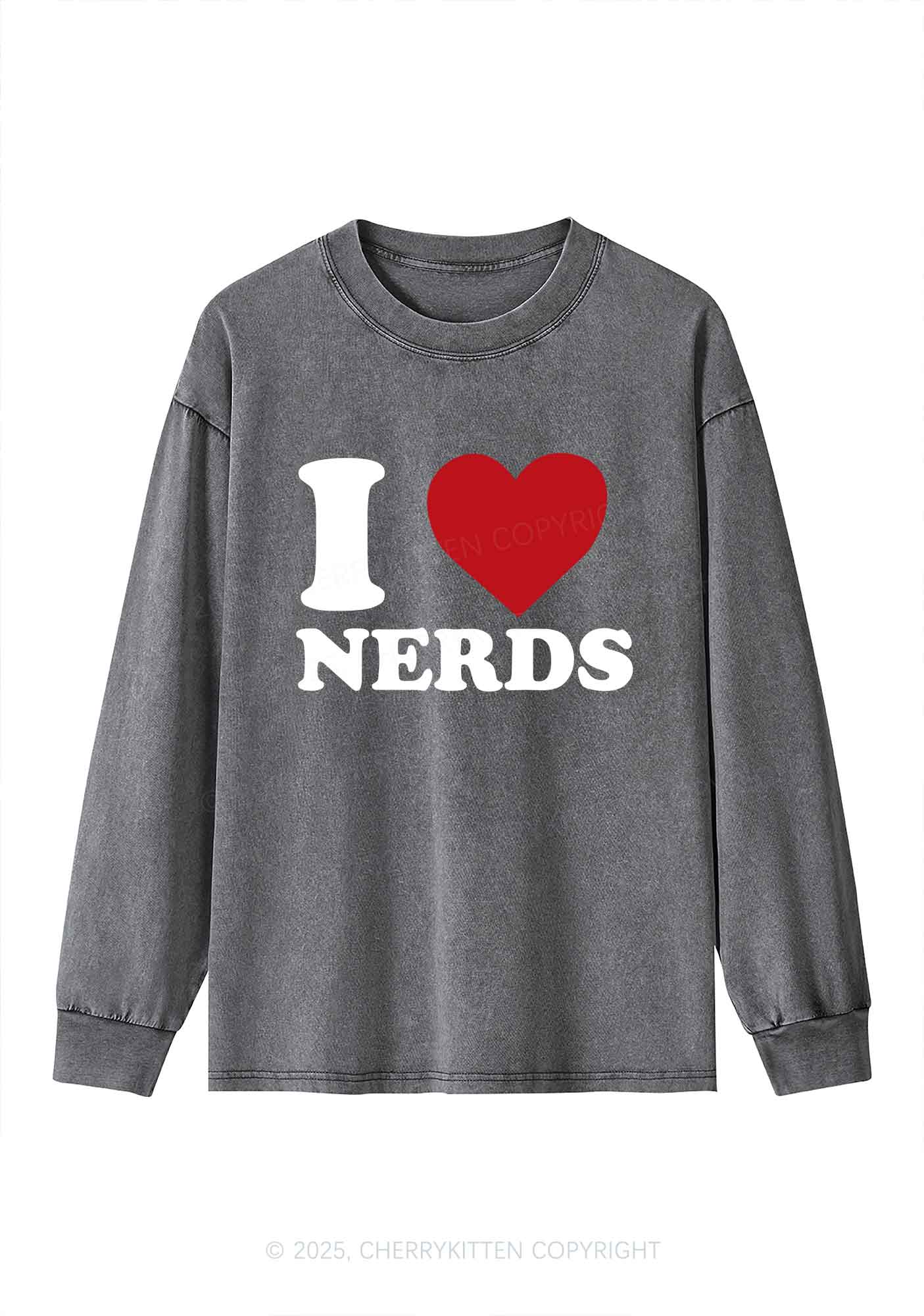 I Love Nerds Y2K Washed Long Sleeves Cherrykitten