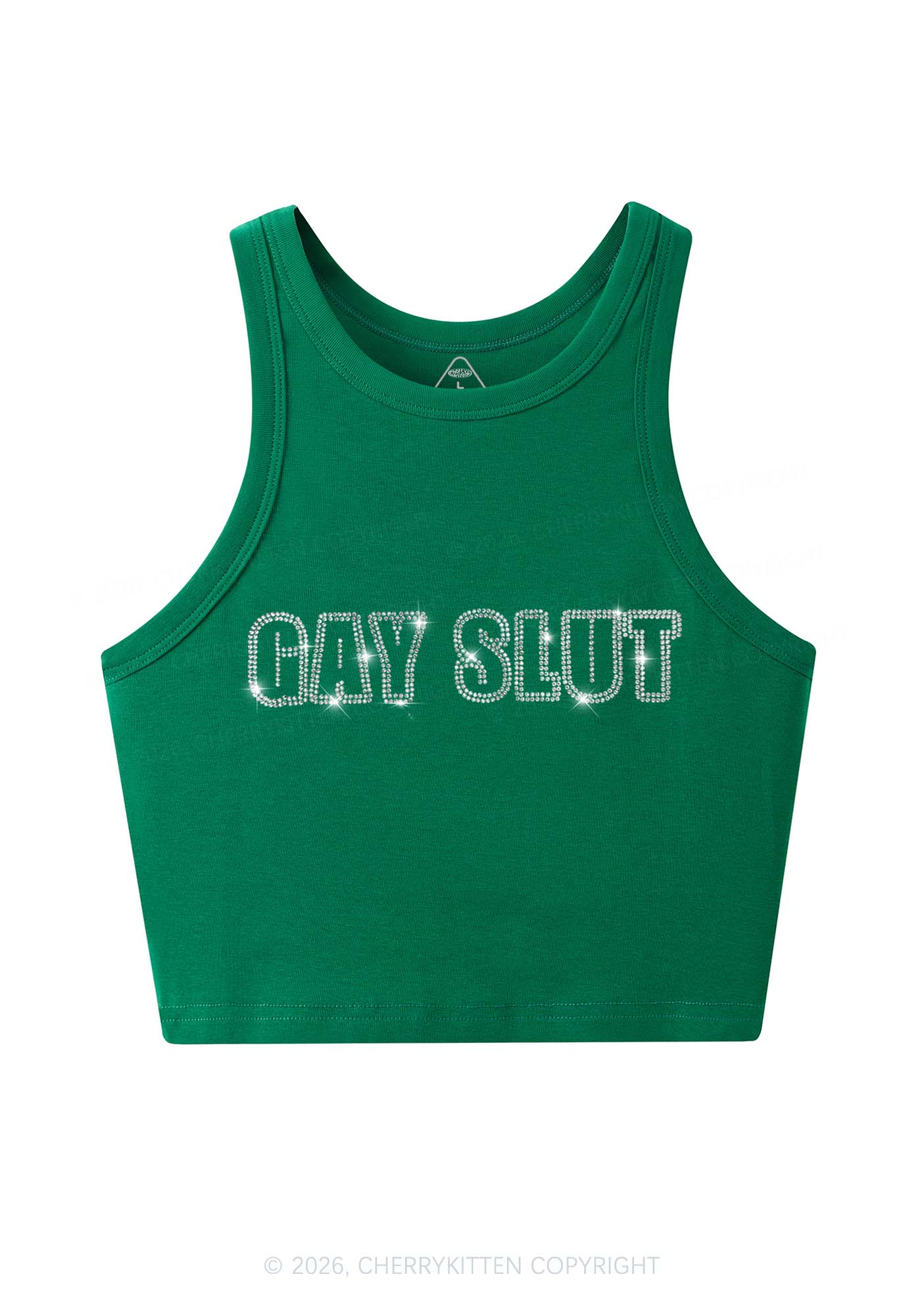 Rhinestone Gay Slxt Pride Y2K Crop Tank Top Cherrykitten