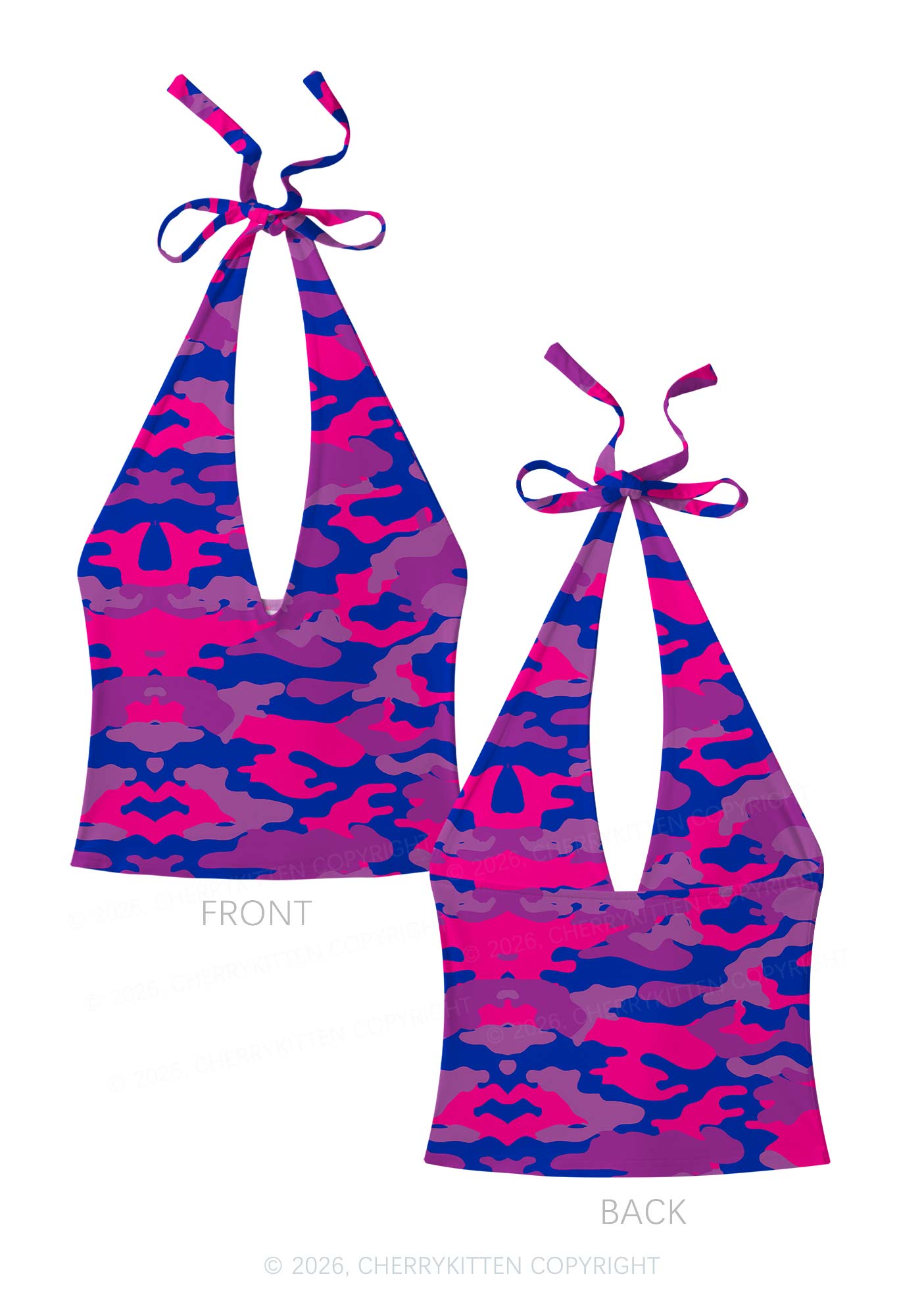 Bisexual Camouflage Pride Y2K Print Halter Deep V Neck Cami Cherrykitten