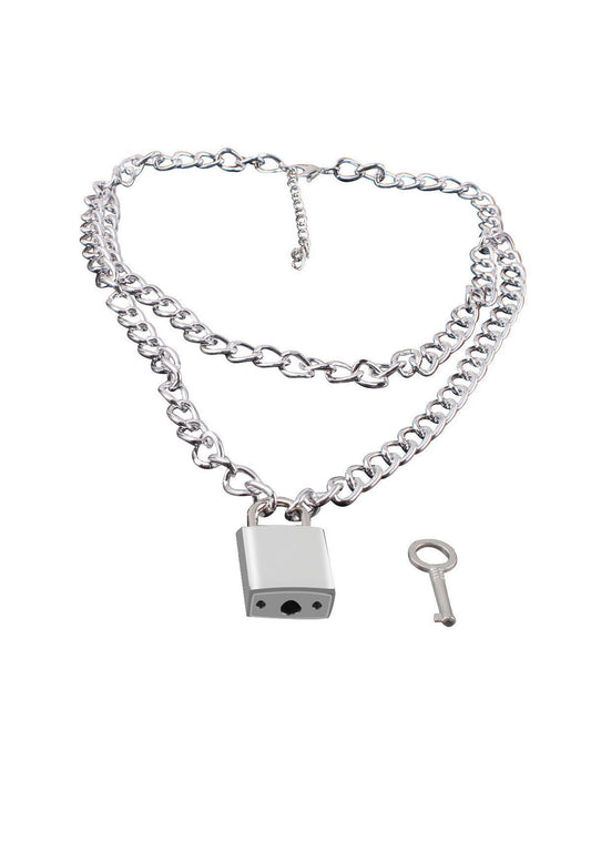 Simple Alloy Chain Double Layer Lock Necklace