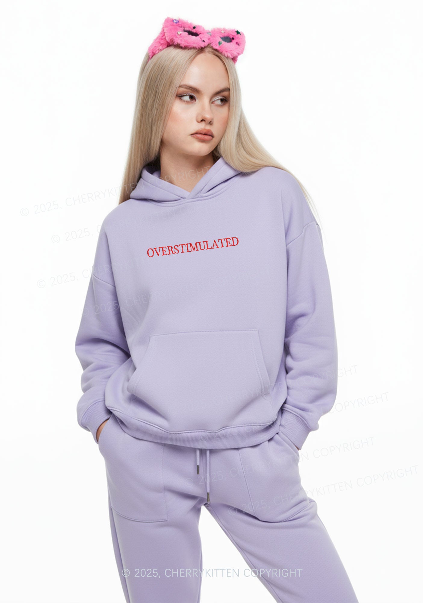 Embroidered Overstimulated Y2K Fleece Hoodie Set Cherrykitten