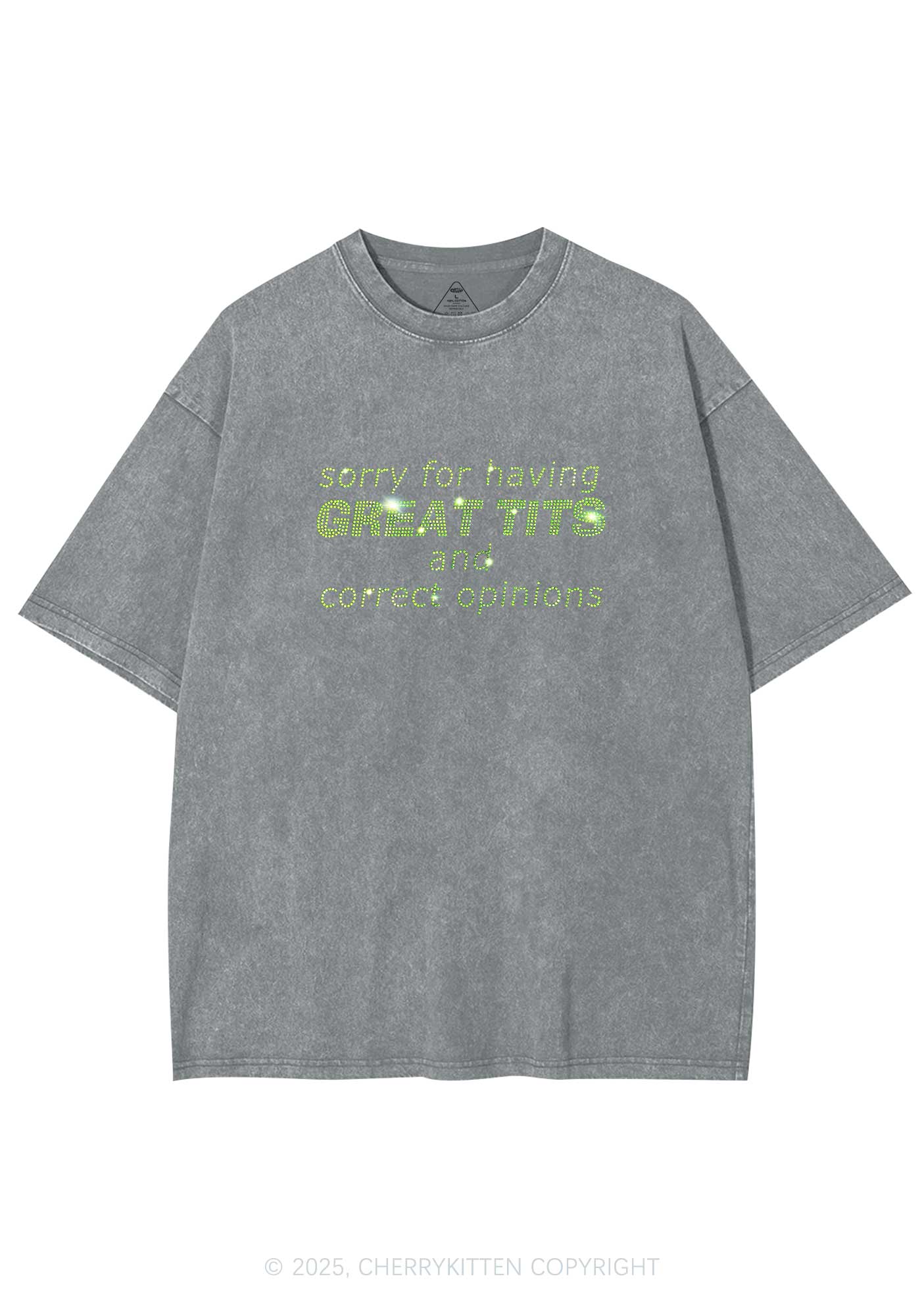 Rhinestone Sorry For Having Correct Opinions Y2K Shirts Washed Tee Cherrykitten
