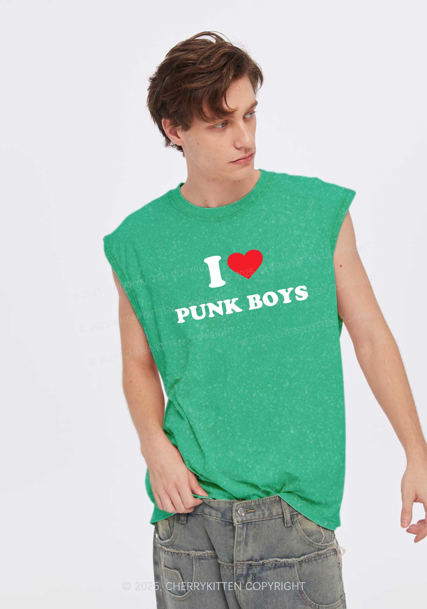 I Love Punk Boys Y2K Washed Muscle Tank Cherrykitten