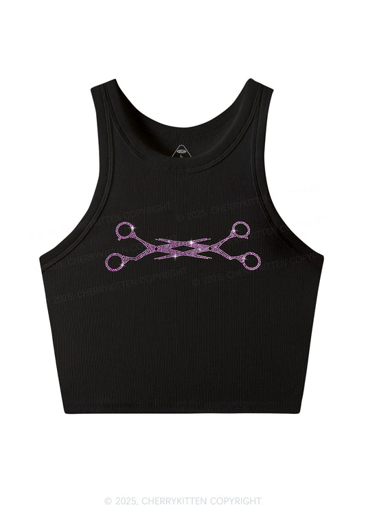 Rhinestone Pink Scissor Pride Y2K Crop Tank Top Cherrykitten