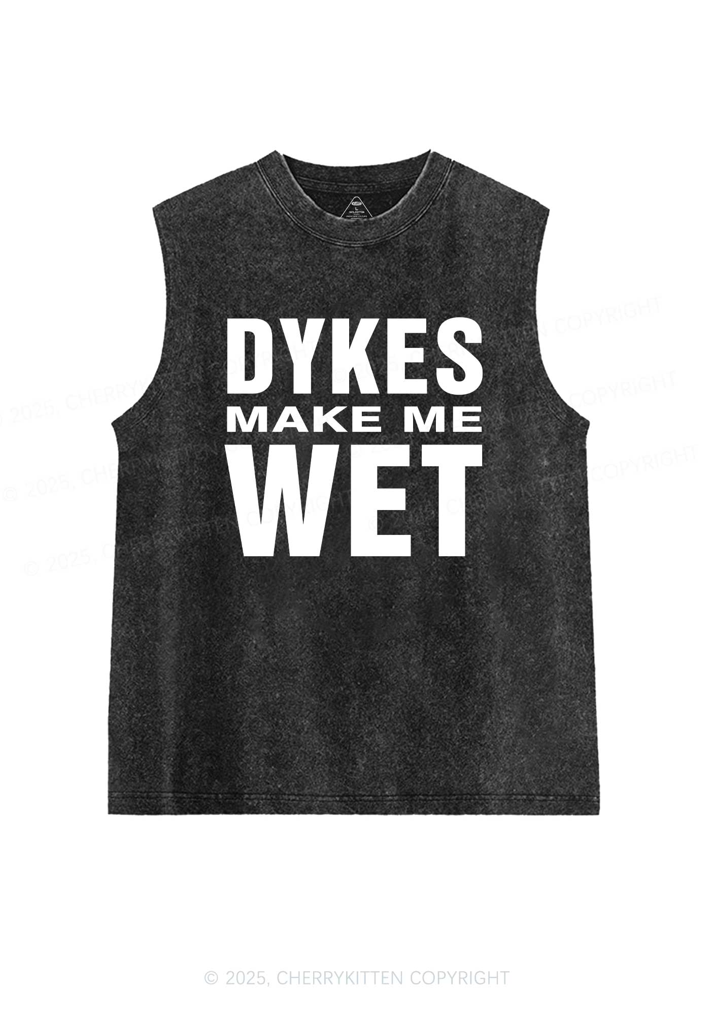 Dykes Make Me Wet Pride Y2K Washed Muscle Tank Cherrykitten