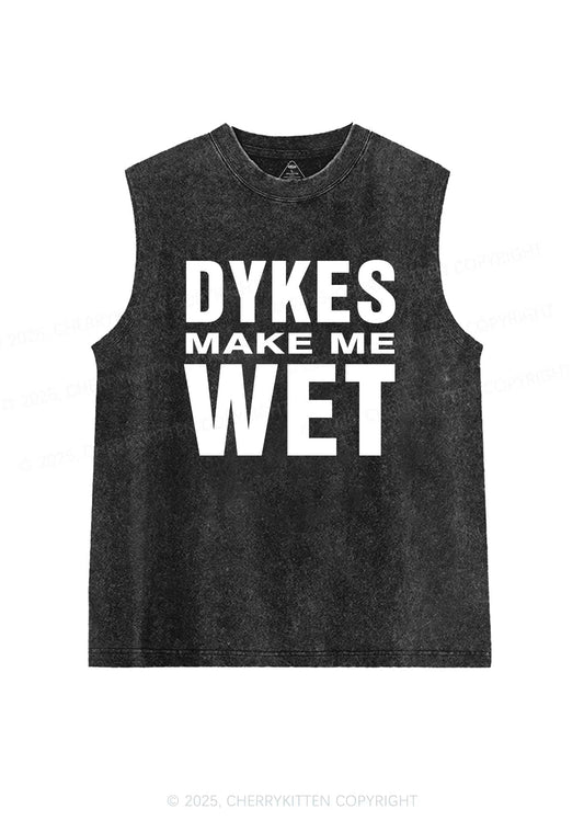 Dykes Make Me Wet Pride Y2K Washed Muscle Tank Cherrykitten