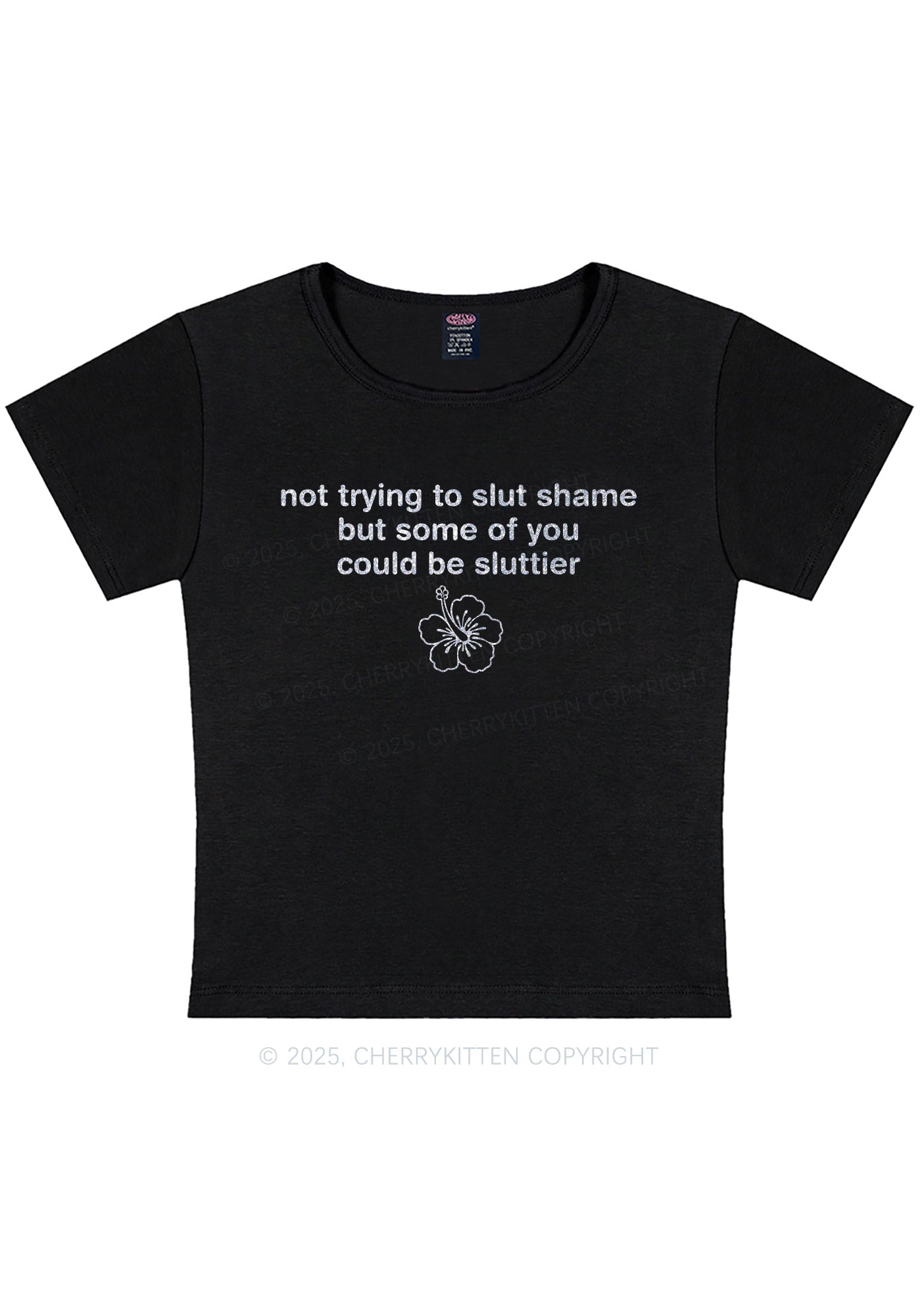 Glitter Not Trying To Slxt Shame Y2K Baby Tee Cherrykitten