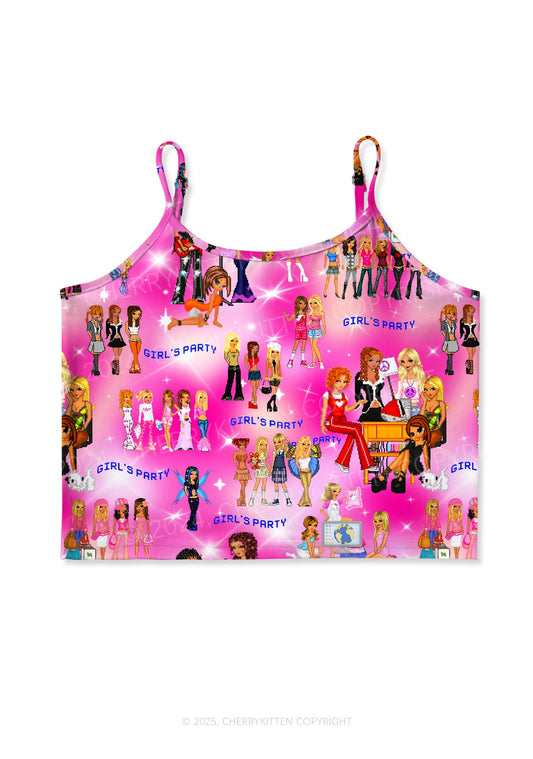 Girls Party Y2K Print Cami Crop Top Cherrykitten