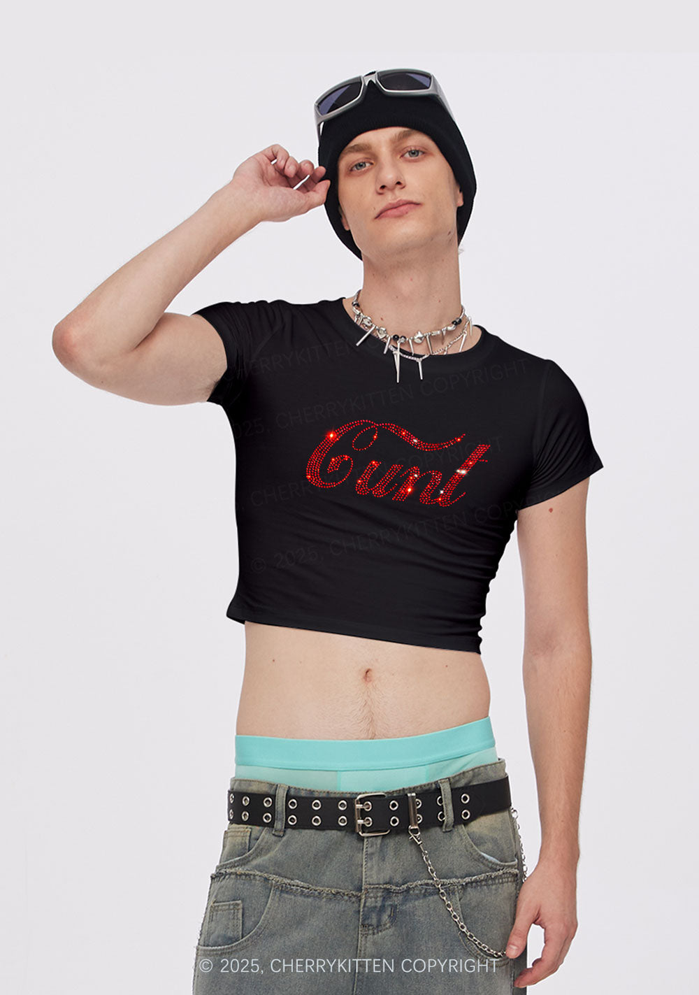 Rhinestone Special Cxxt Y2K Baby Tee Cherrykitten