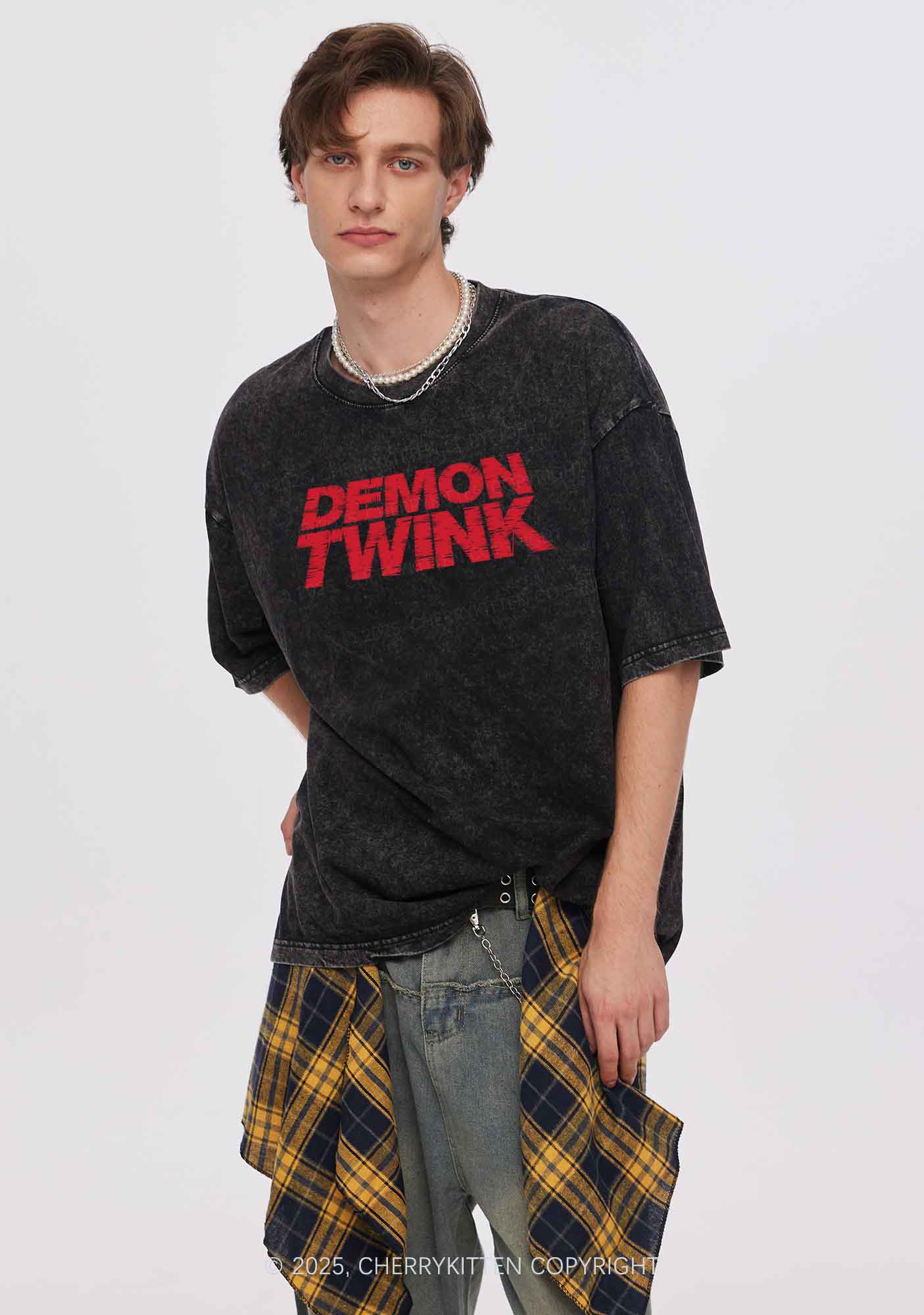 Demon Twink Pride Y2K Shirts Washed Tee Cherrykitten