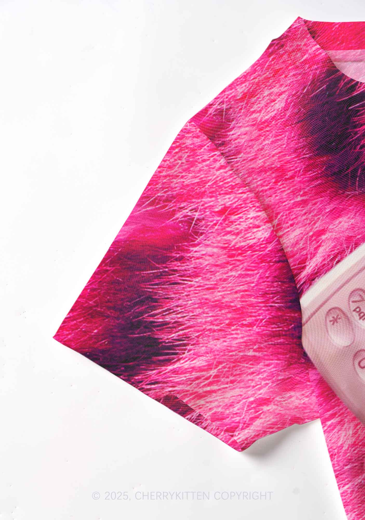 Pink Plush Phone Y2K Mesh Crop Top Cherrykitten
