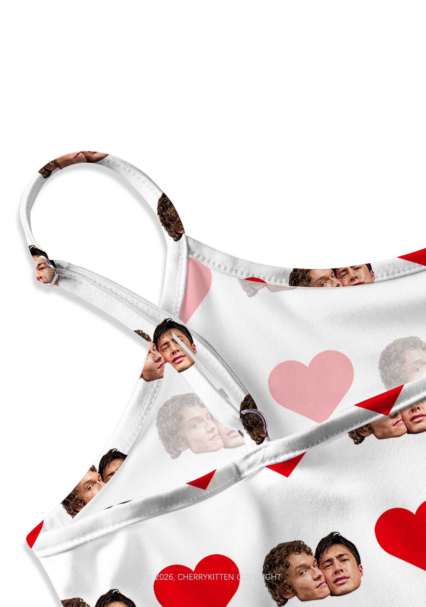 White Red Heart Gay Couple HR Y2K Print Cami Crop Top Cherrykitten