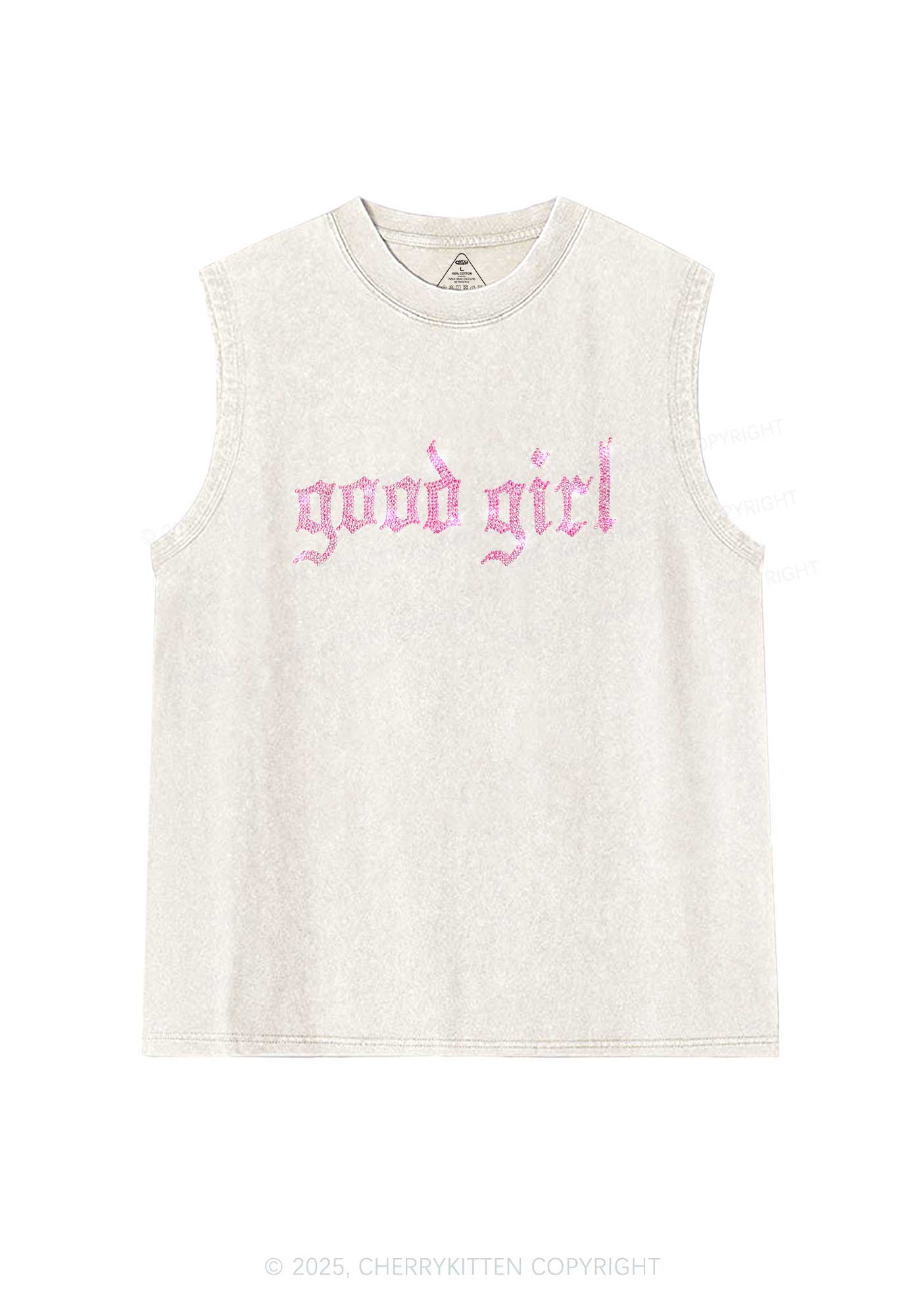 Rhinestone Good Girl Y2K Washed Muscle Tank Cherrykitten