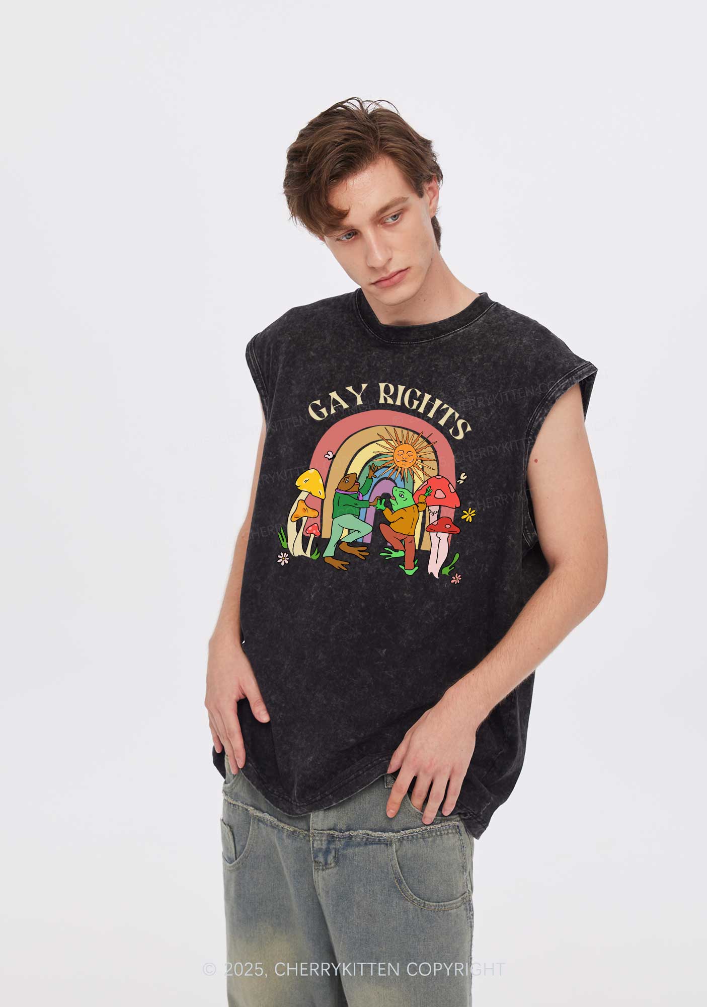 Gay Rights Pride Y2K Washed Muscle Tank Cherrykitten