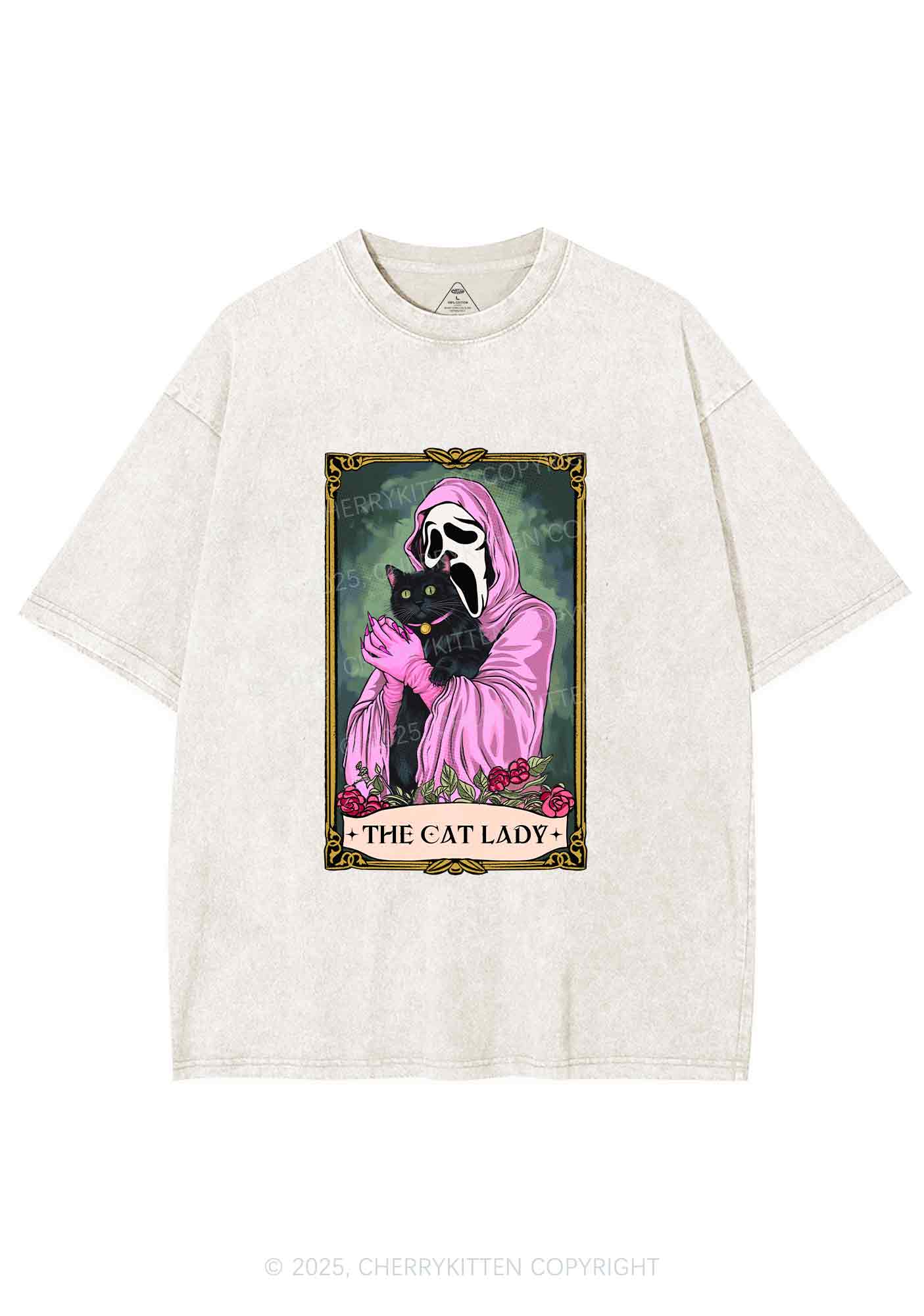 Halloween The Skull Cat Lady Y2K Shirts Washed Tee Cherrykitten