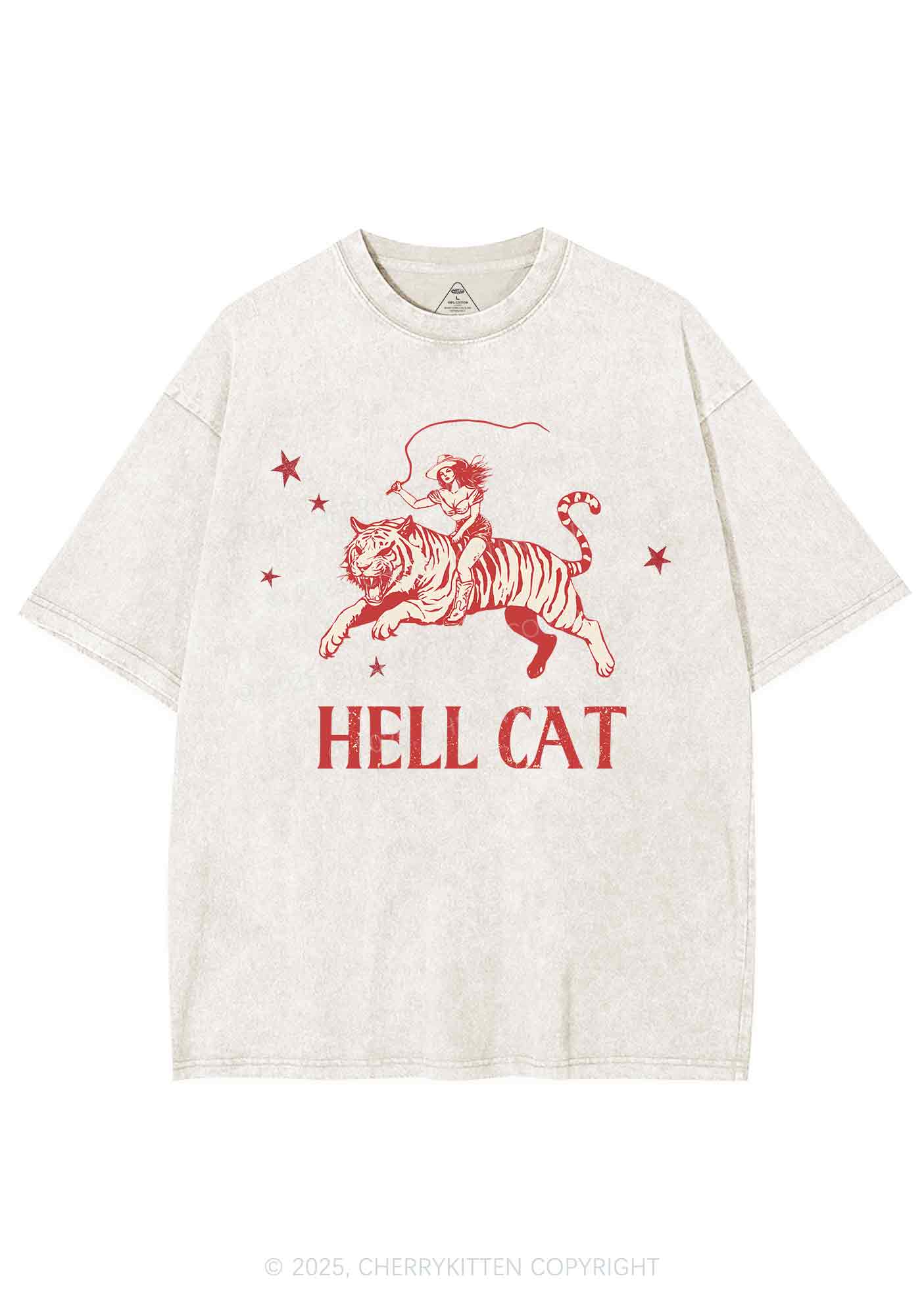 Cowgirl Hell Cat Y2K Shirts Washed Tee Cherrykitten