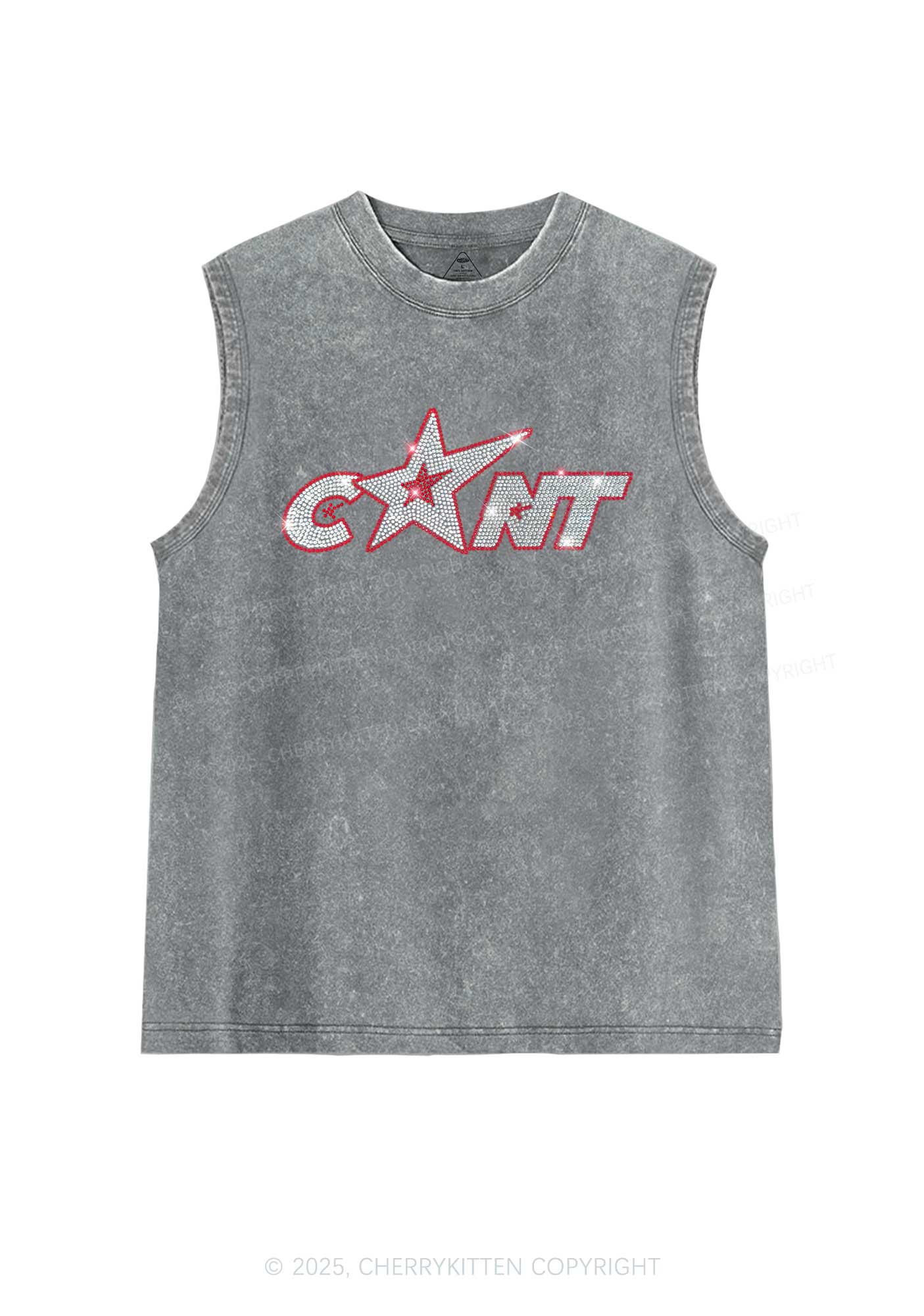 Rhinestone Star Cxxt Y2K Washed Muscle Tank Cherrykitten