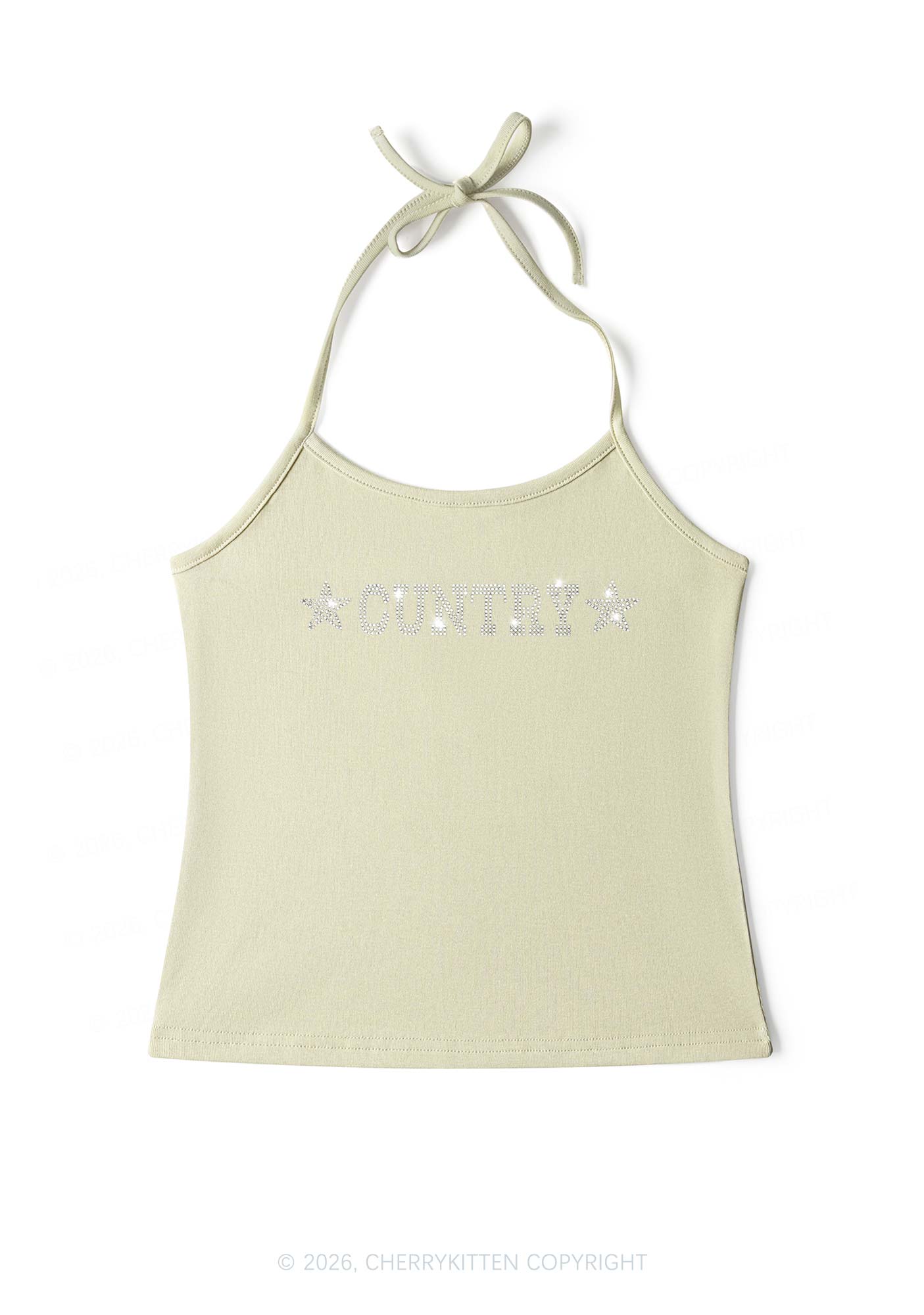 Rhinestone Cuntry Y2K Halter Neck Cami Cherrykitten