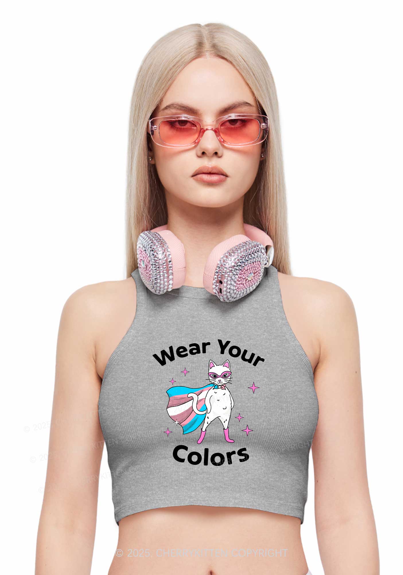 Transgender Flag Cat Pride Y2K Crop Tank Top Cherrykitten