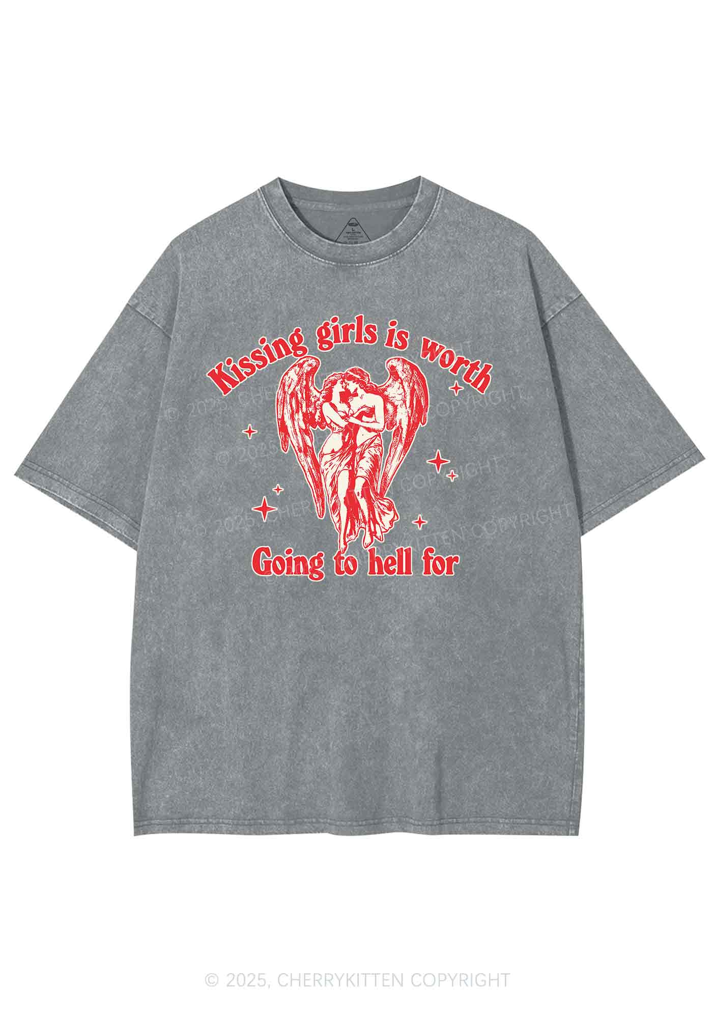 Kissing Girls To Hell Pride Y2K Shirts Washed Tee Cherrykitten