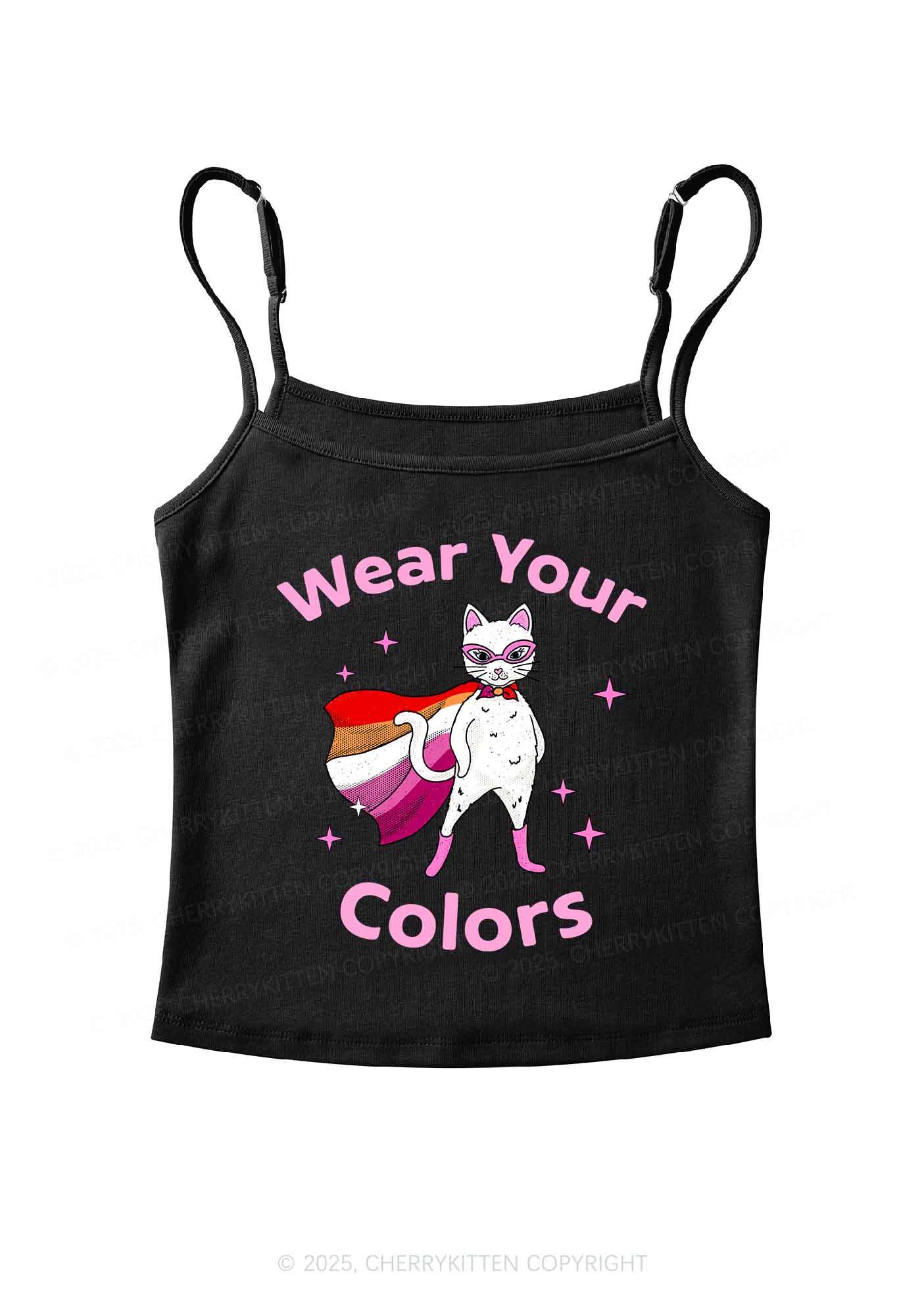 Lesbian Flag Cat Pride Y2K Spaghetti Strap Cami Cherrykitten