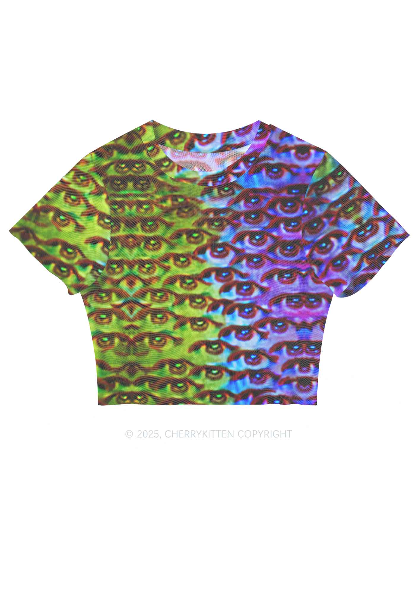 Halloween Spectrum Eyes Y2K Mesh Crop Top Cherrykitten