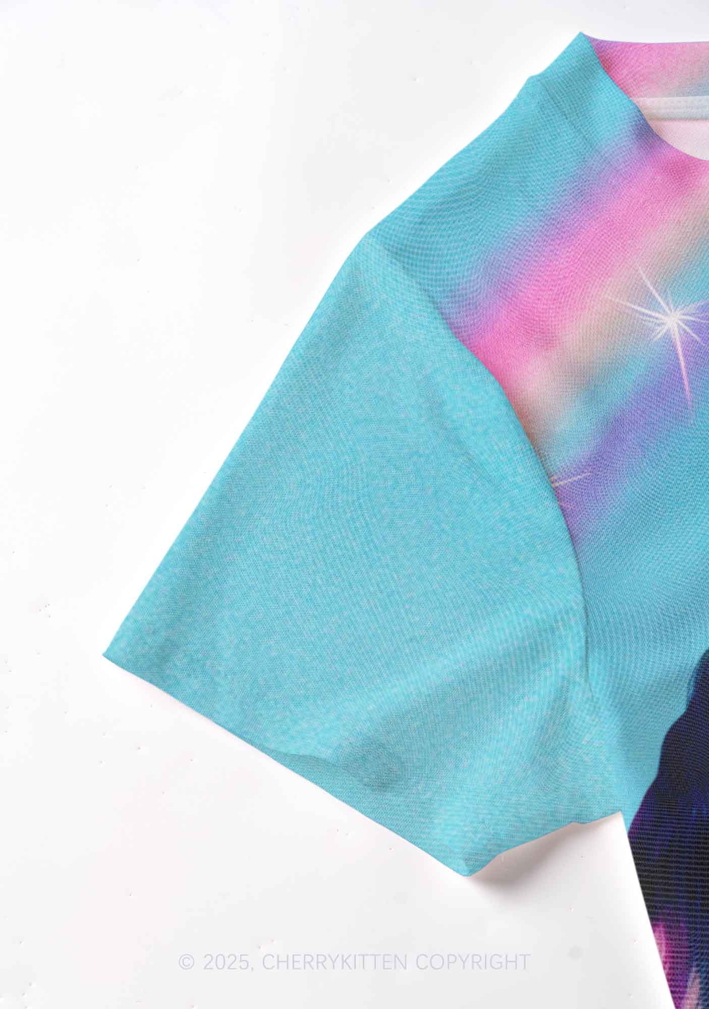 Colorful Unicorn Y2K Mesh Crop Top Cherrykitten