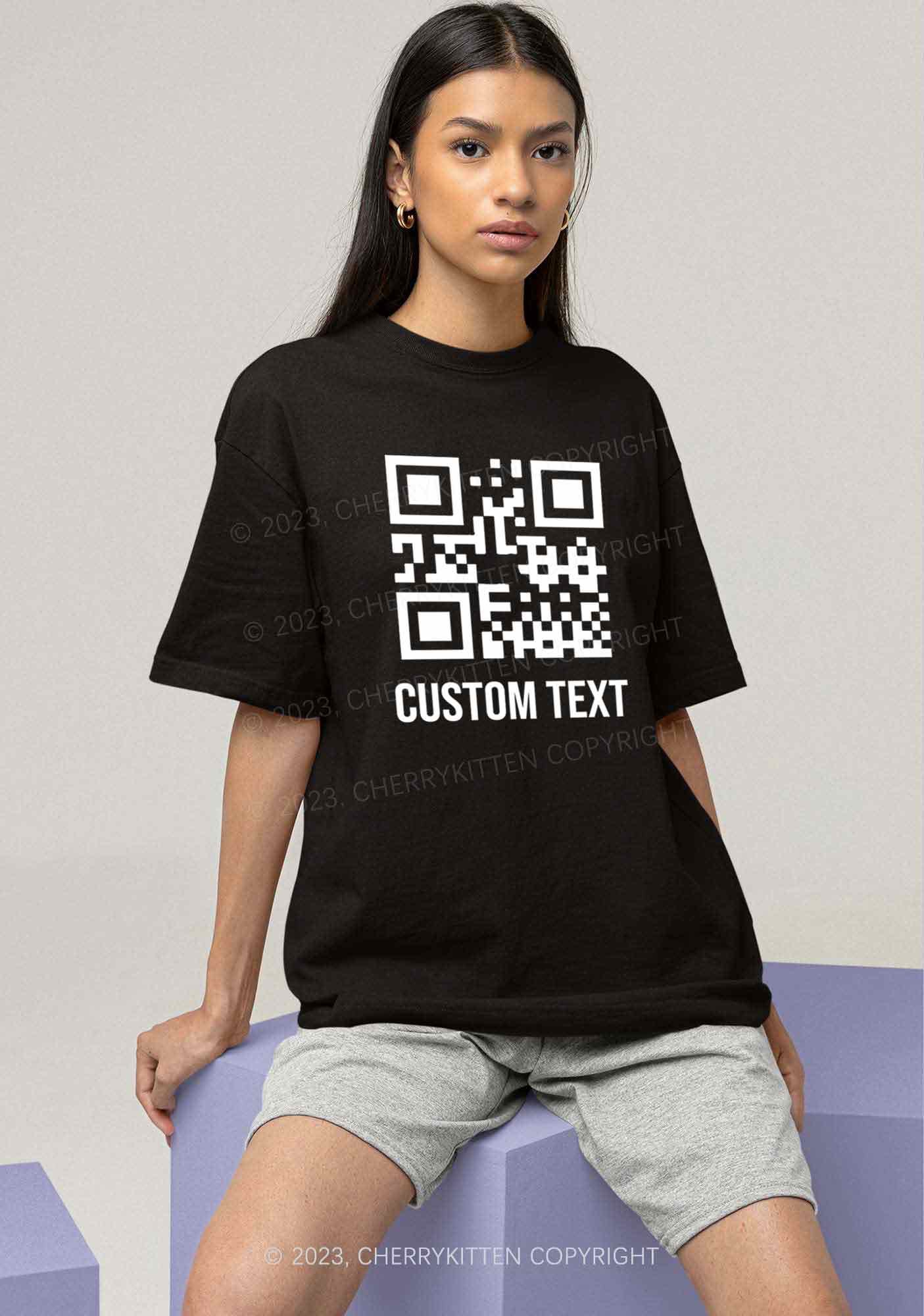 Custom Text QR Code Y2K Chunky Shirt Cherrykitten