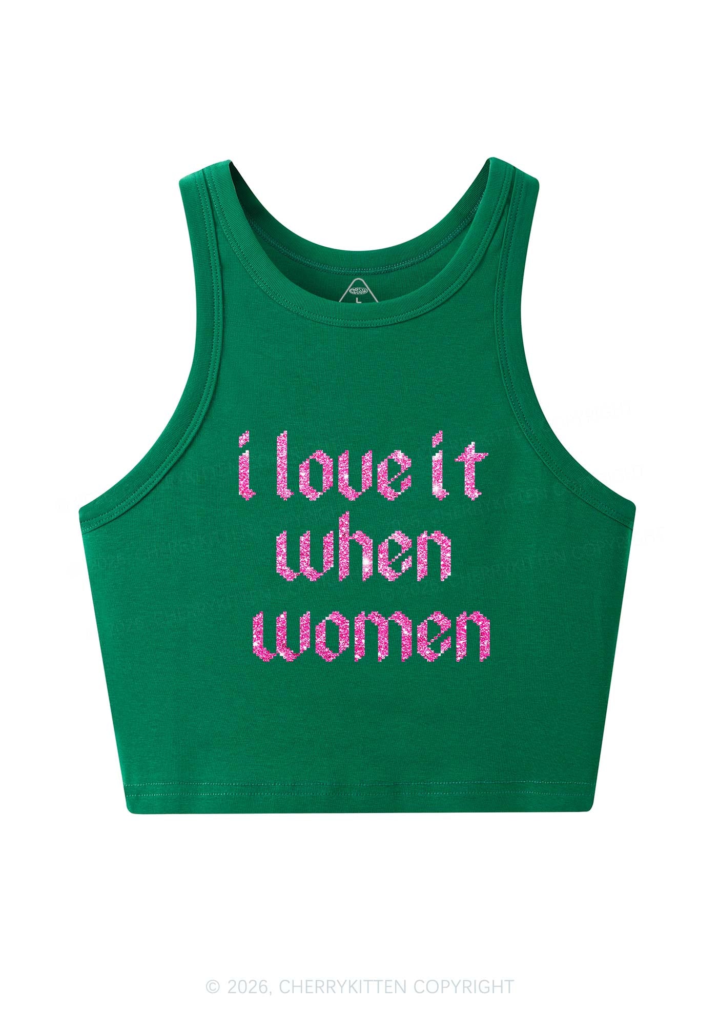 Glitter I Love It When Women Pride Y2K Crop Tank Top Cherrykitten
