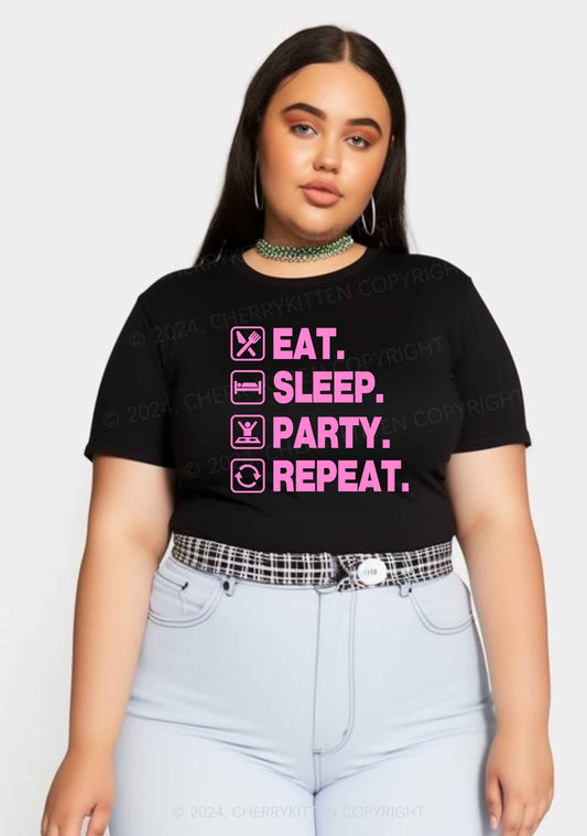 Curvy Eat Sleep Party Repeat Y2K Baby Tee Cherrykitten