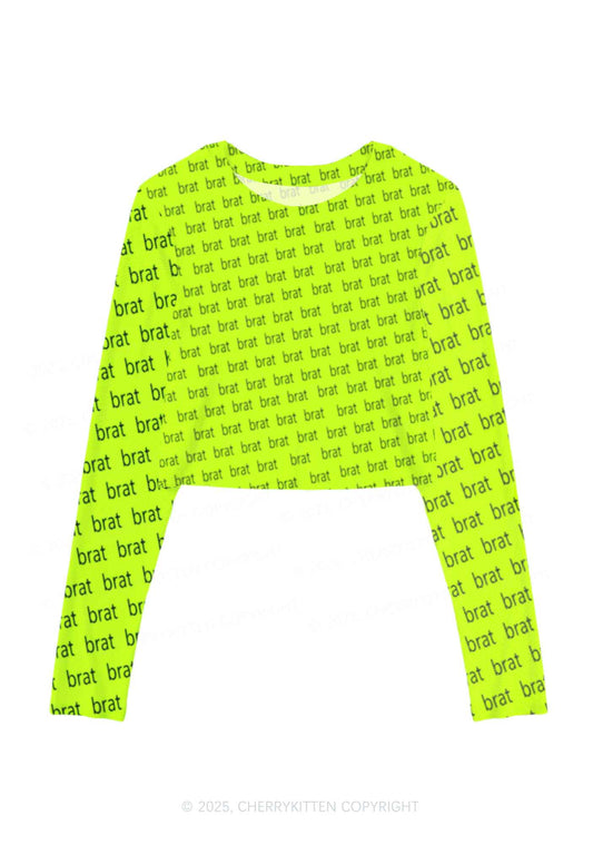 Green Brat Summer Y2K Mesh Long Sleeve Crop Top Cherrykitten