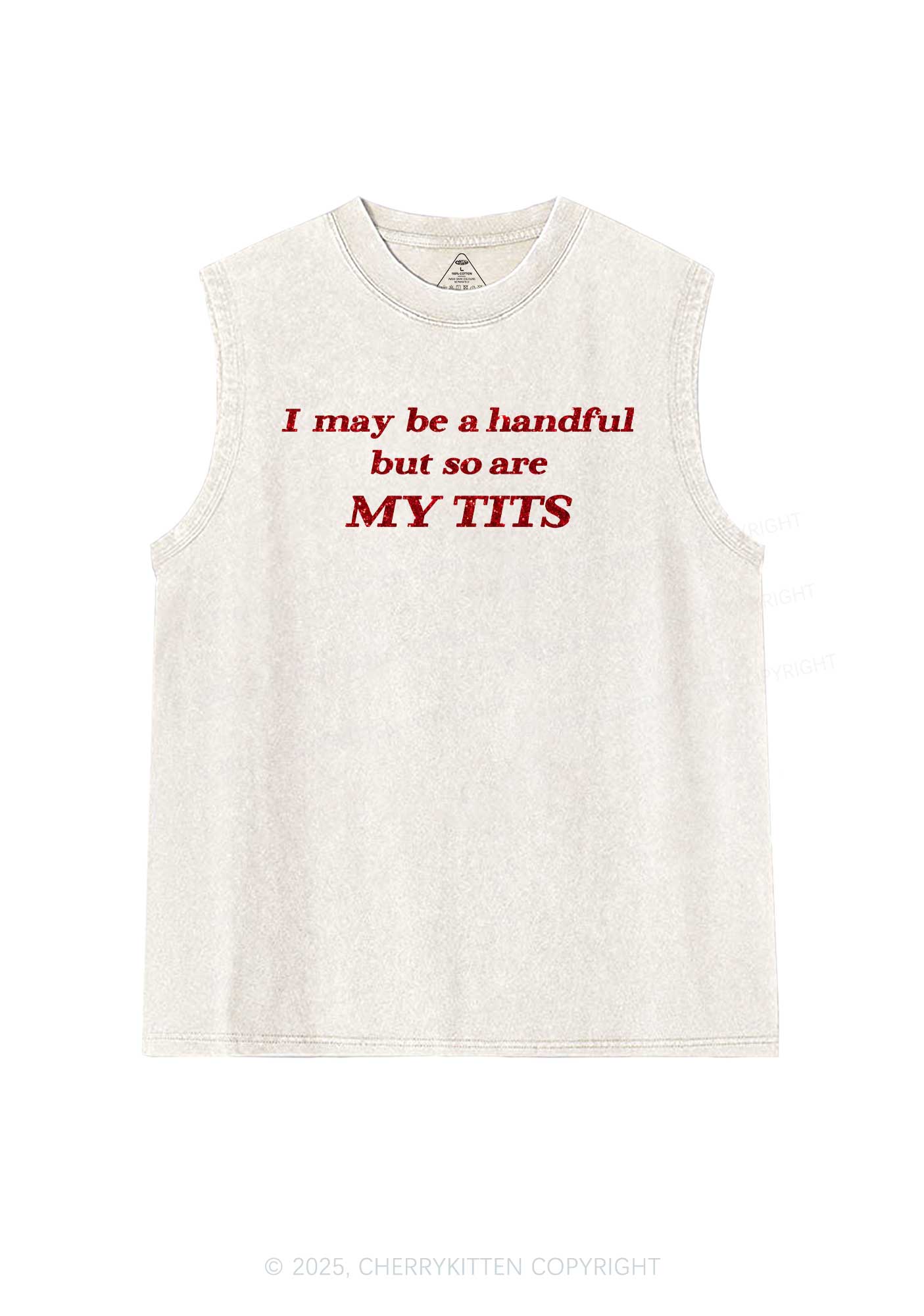 Glitter I May Be A Handful Y2K Washed Muscle Tank Cherrykitten