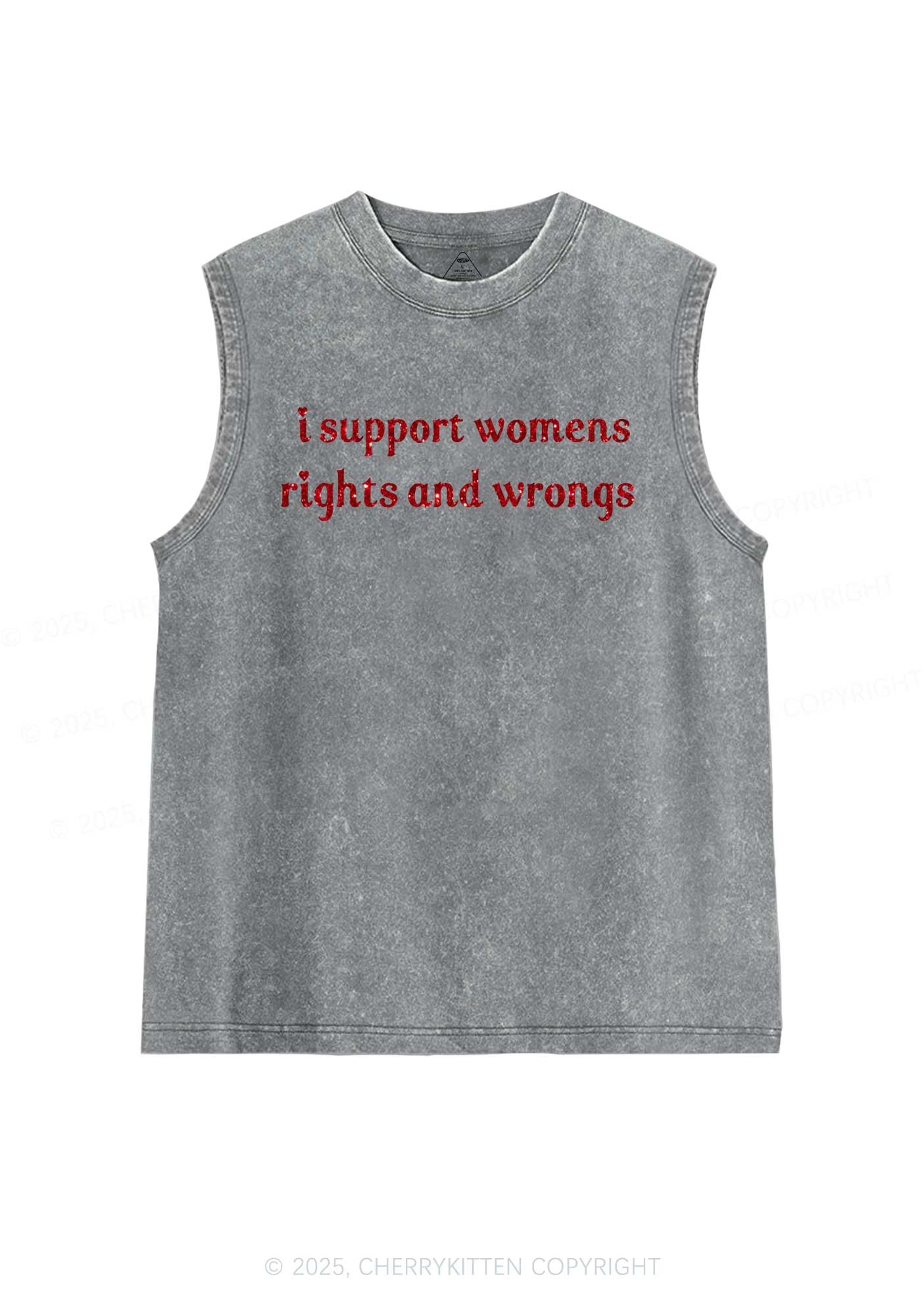 Glitter I Support Women Y2K Washed Muscle Tank Cherrykitten
