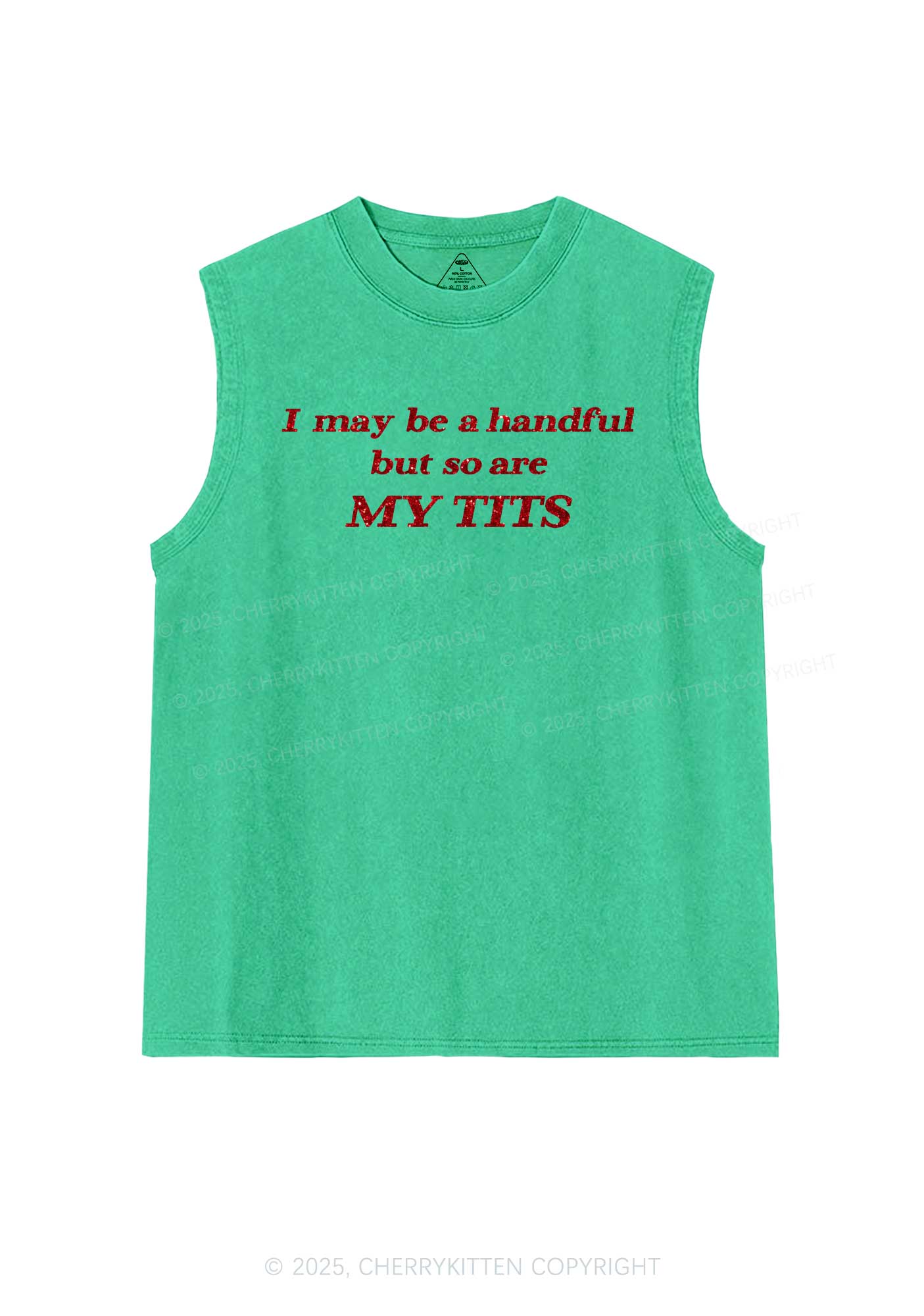 Glitter I May Be A Handful Y2K Washed Muscle Tank Cherrykitten