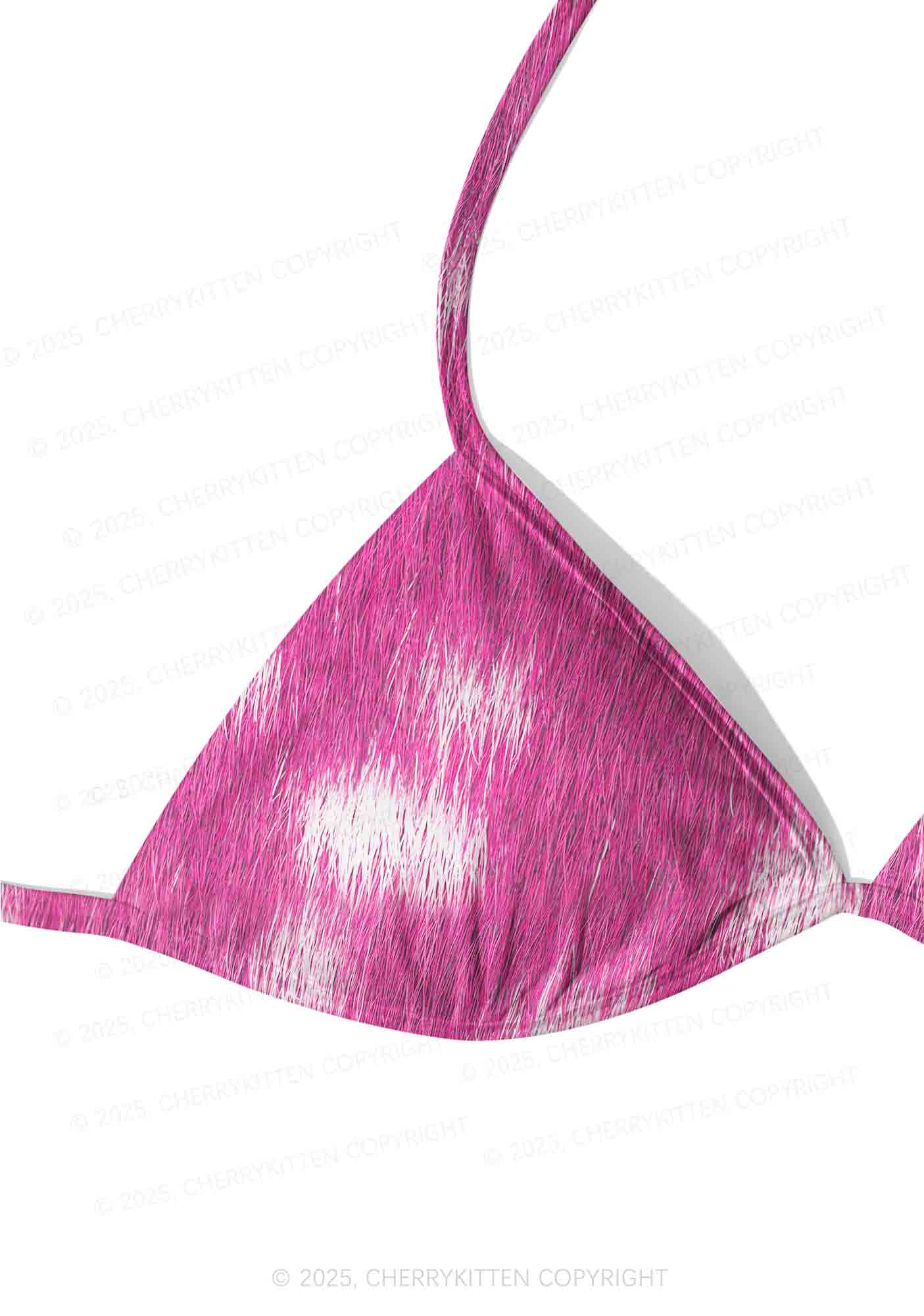 Pink Furry Leopard Y2K Print Bikini Set Cherrykitten