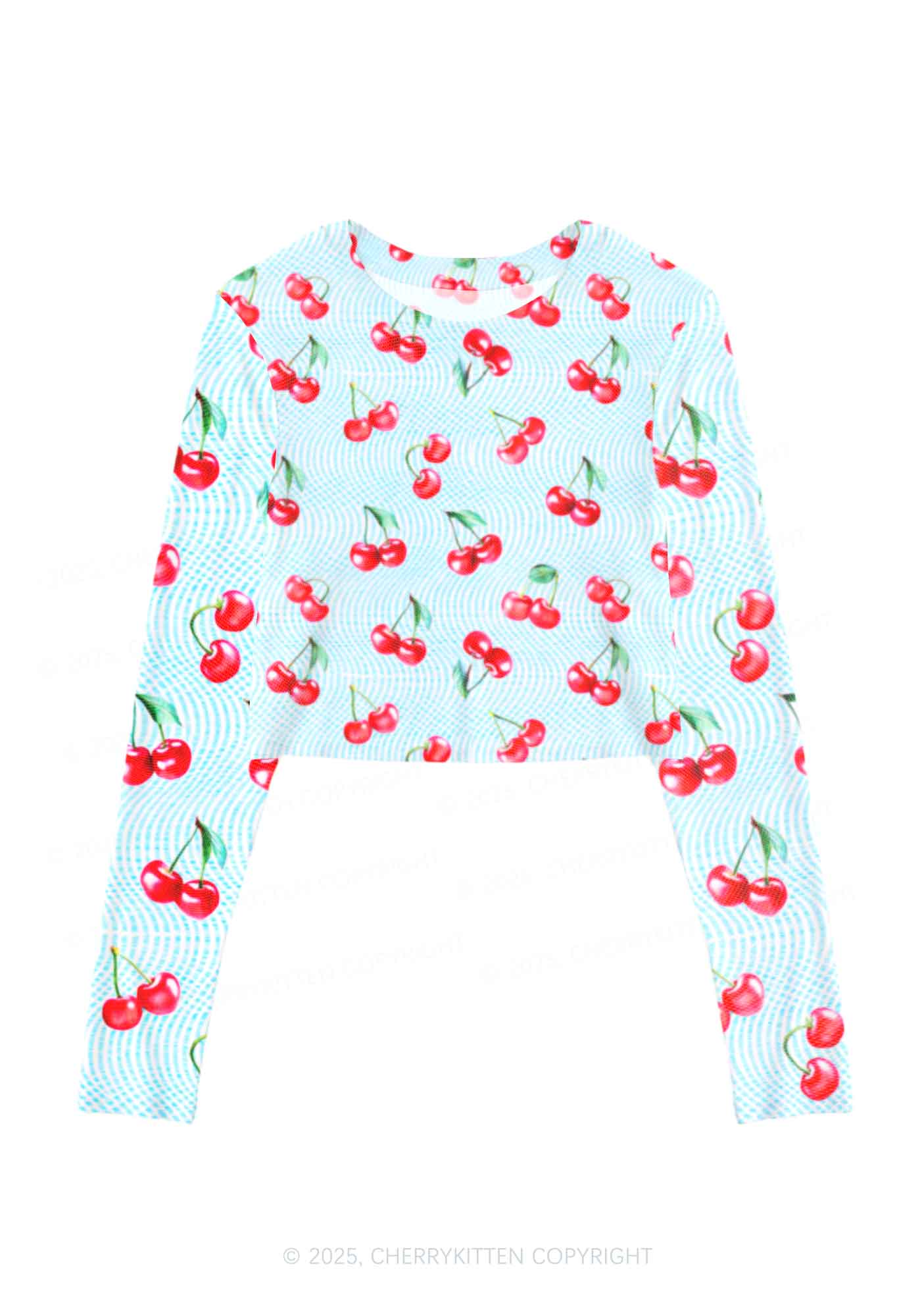 Blue Cherry Y2K Mesh Long Sleeve Crop Top Cherrykitten