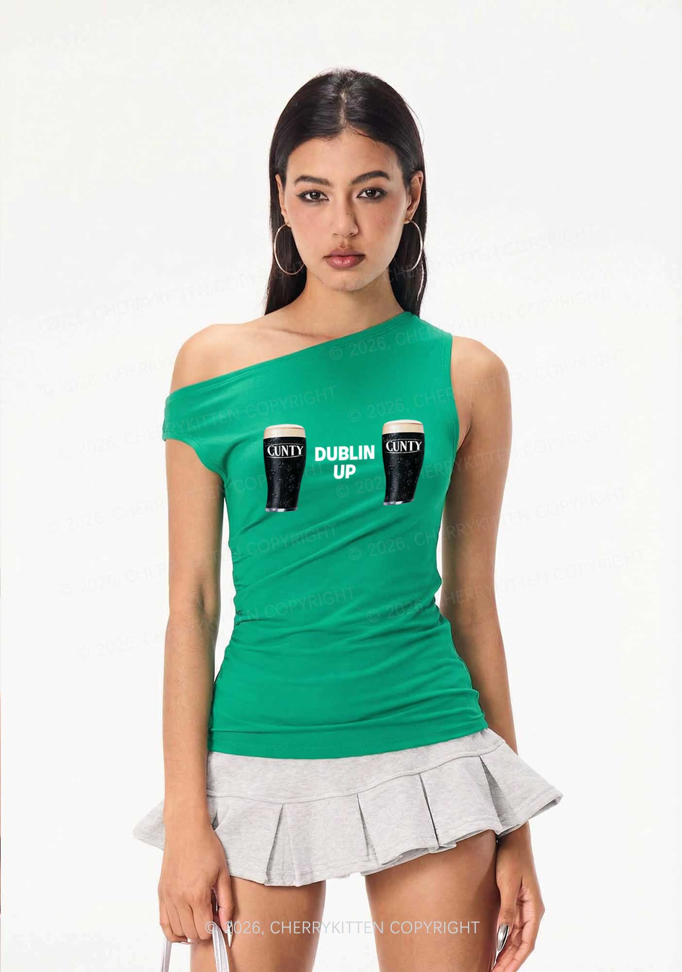Dublin Up St Patricks Y2K Off Shoulder Tank Top Cherrykitten