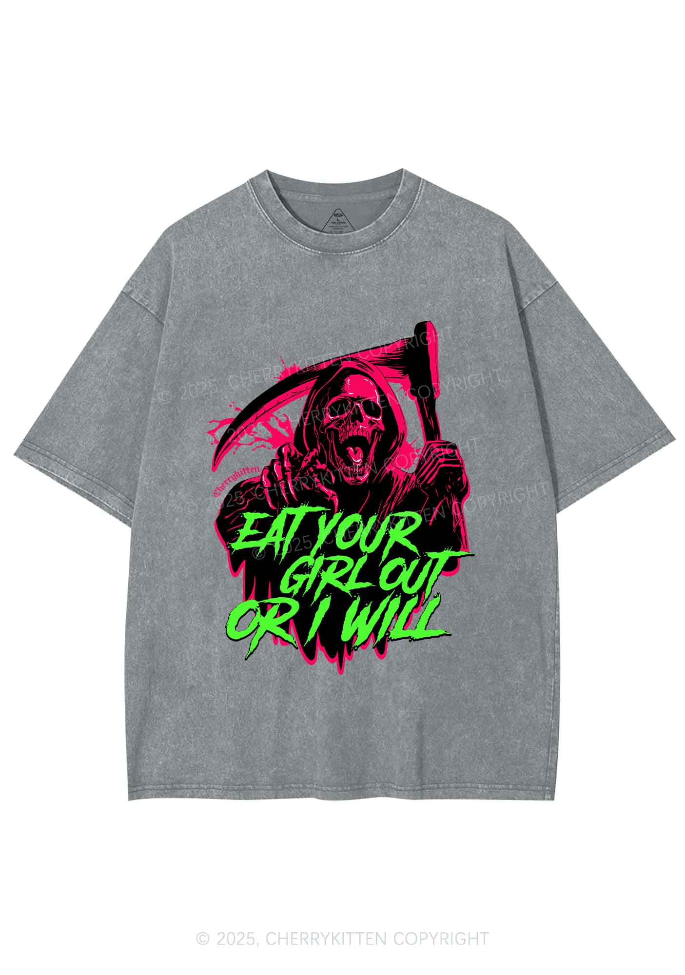 Hallowen Ghost Eat Your Girl Out Y2K Shirts Washed Tee Cherrykitten
