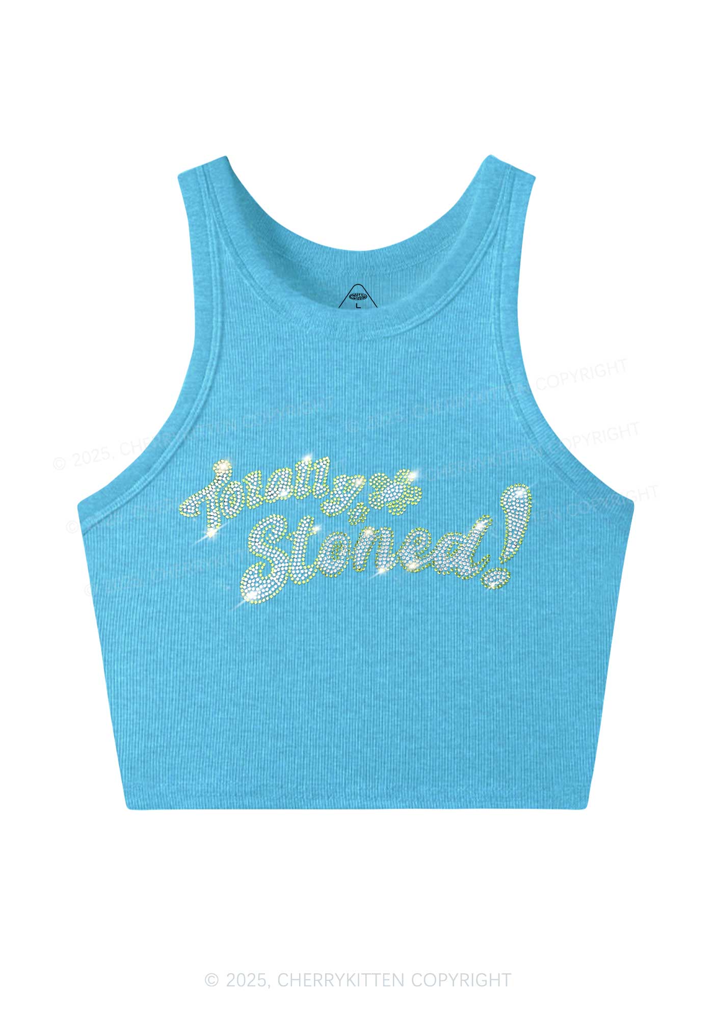 Rhinestone Totally Stoned Y2K Crop Tank Top Cherrykitten