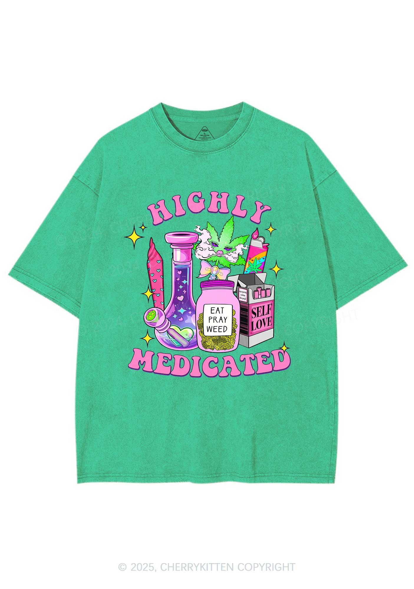 Highly Medicated Y2K Shirts Washed Tee Cherrykitten