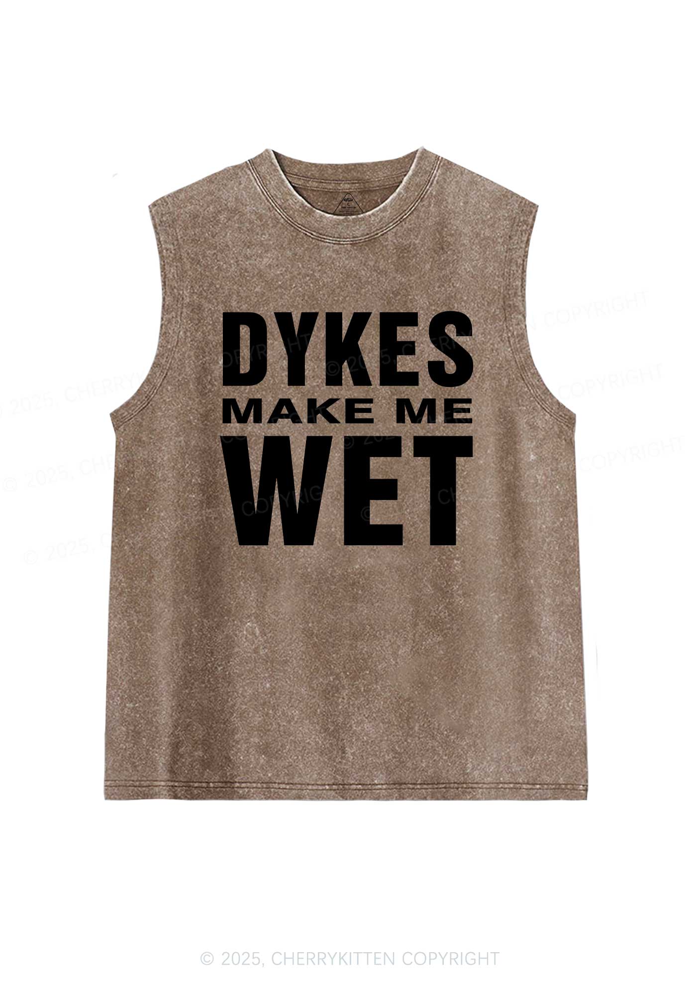 Dykes Make Me Wet Pride Y2K Washed Muscle Tank Cherrykitten